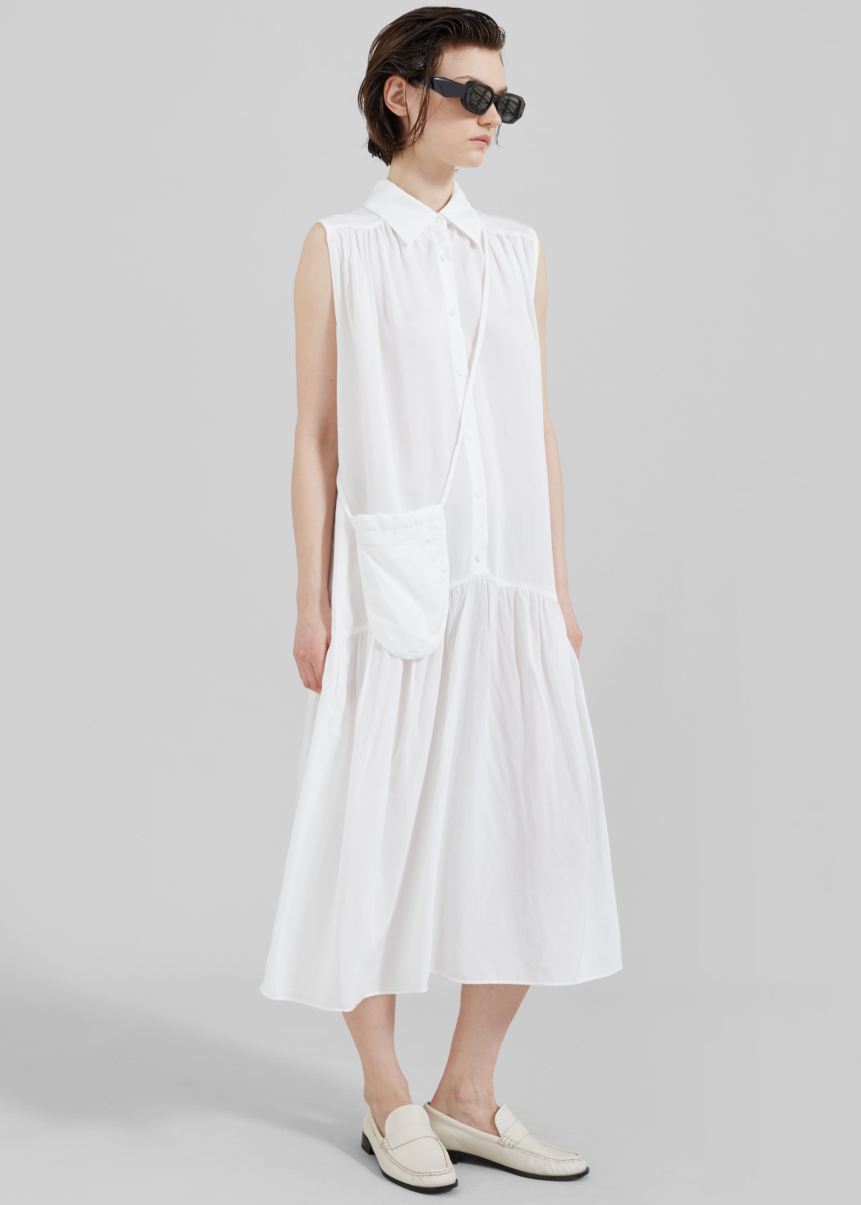 Maela Button Up Midi Dress - White - 1