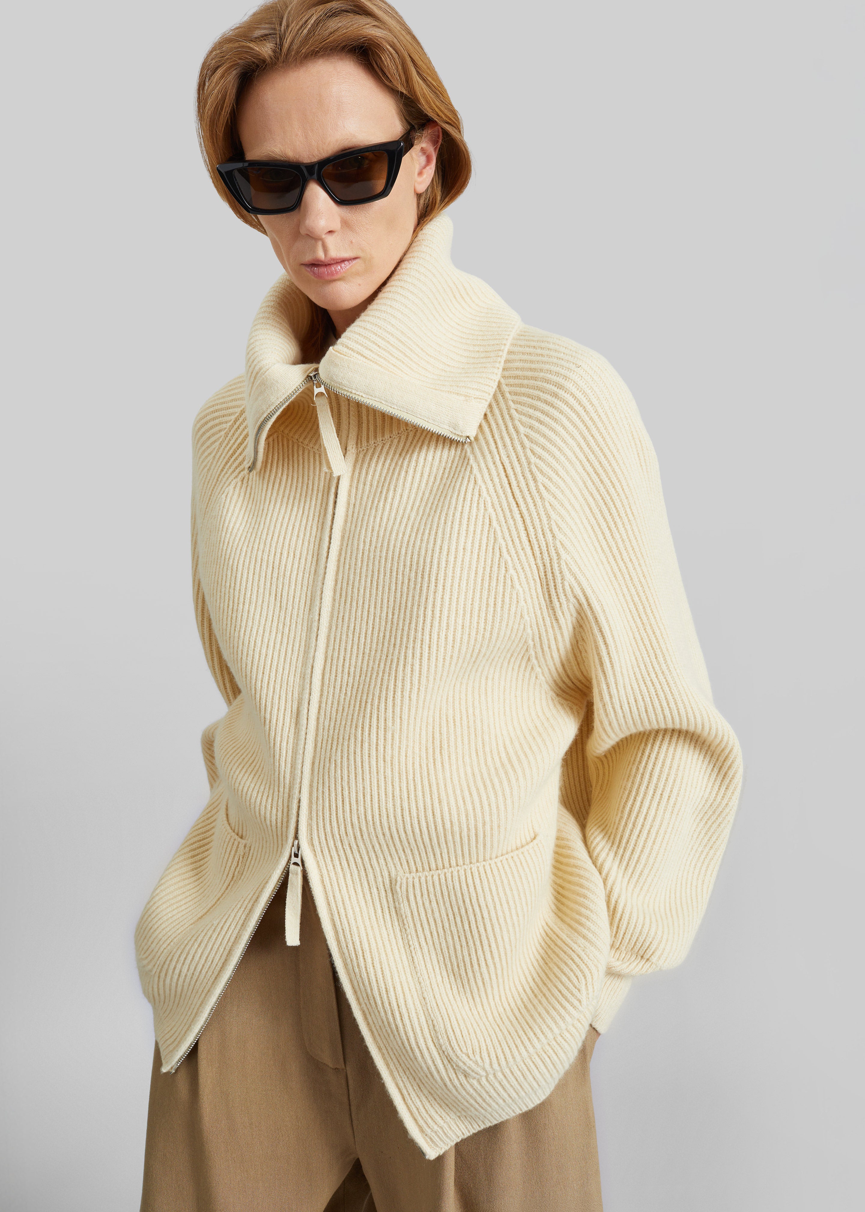 Malabry Knit Zip-Up Cardigan - Pale Yellow – The Frankie Shop