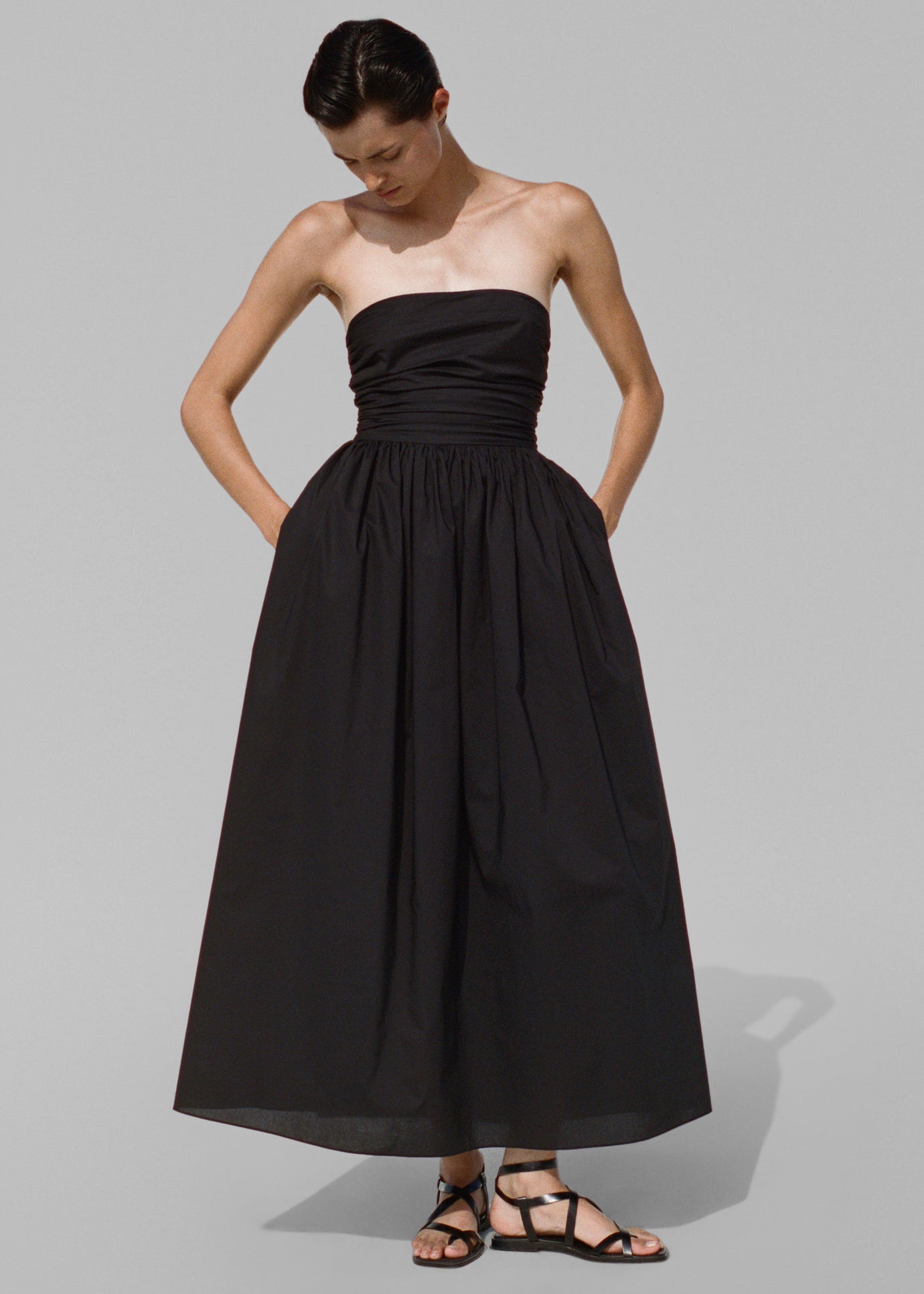 Matteau Strapless Lace Up Dress - Black - 1