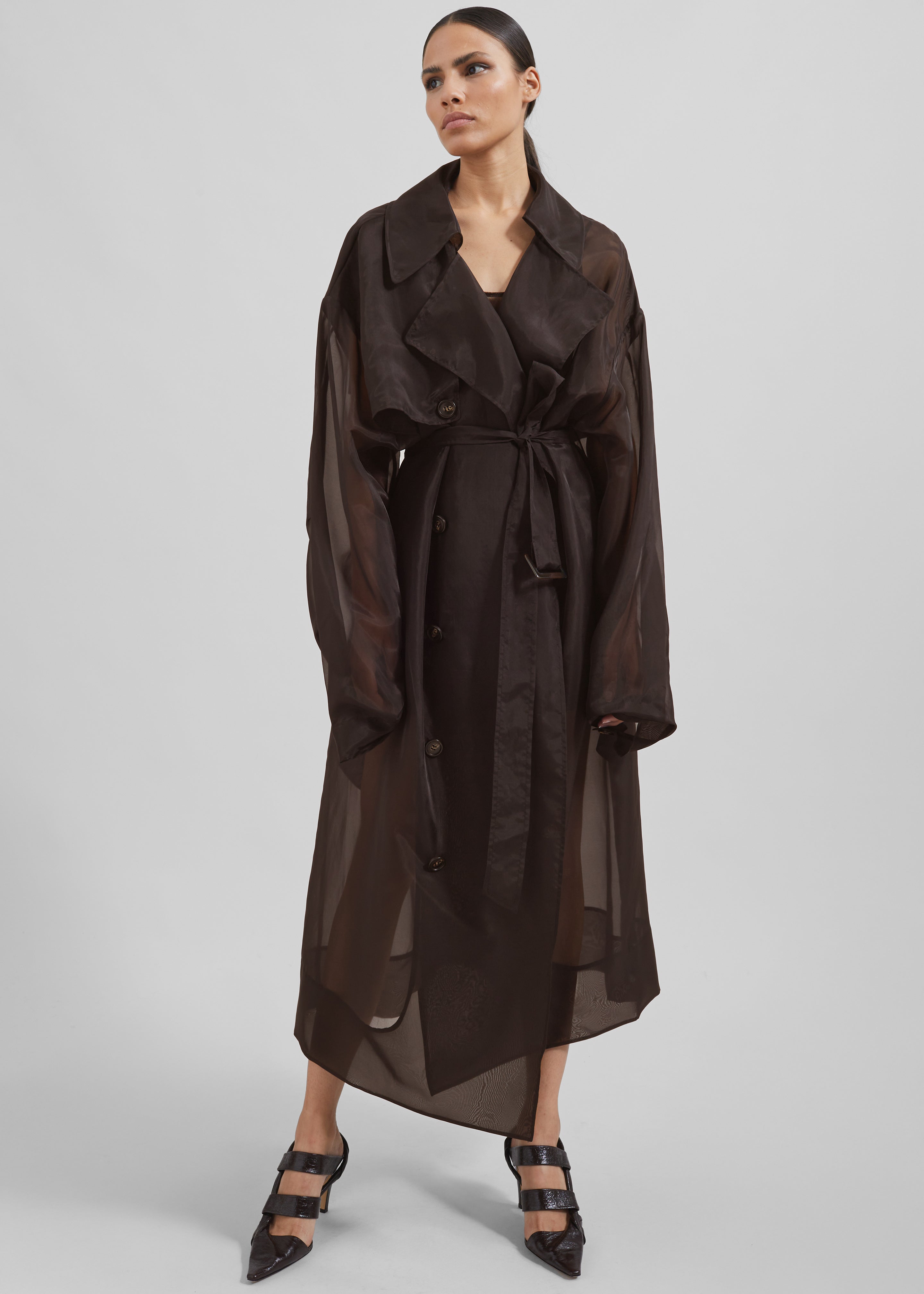 Mavis Oversized Sheer Trench - Brown – The Frankie Shop