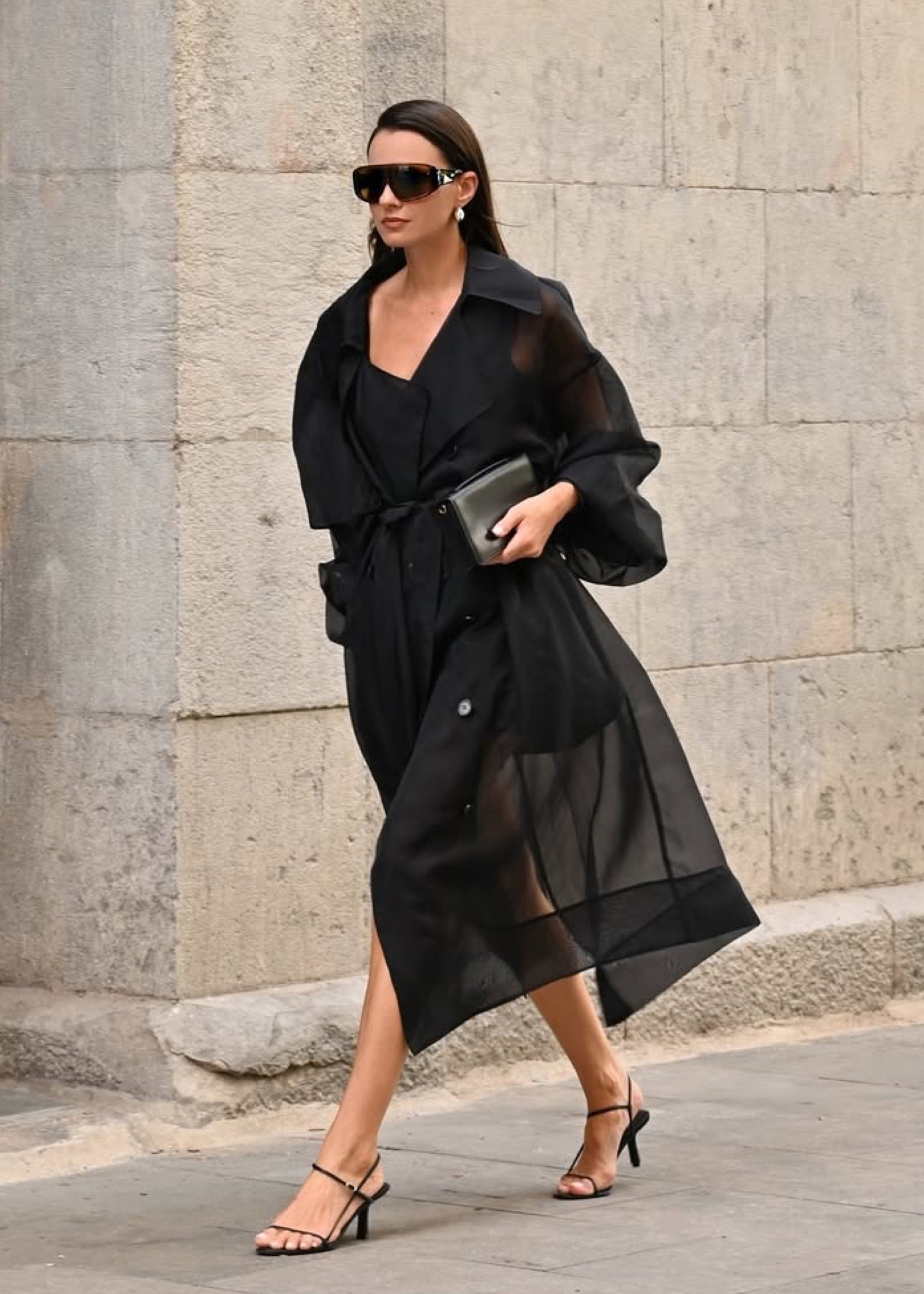 Trench Coat Black Sheer Duster Coat Mavis Oversized Sheer Trench