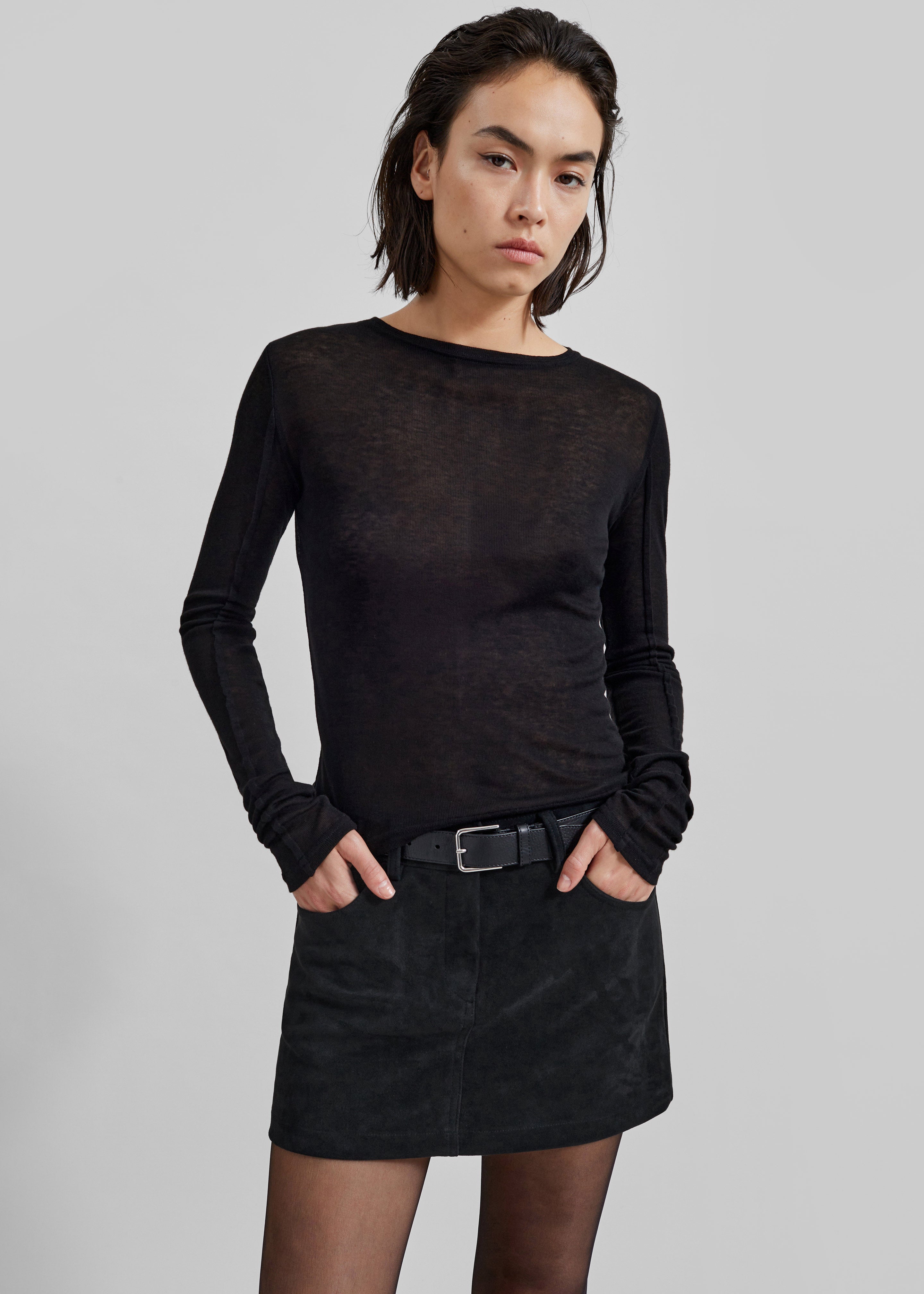 Mesa Sheer Long Sleeve Tee - Black The Frankie Shop Mesa Sheer Long Sleeve Tee - Black The Frankie Shop