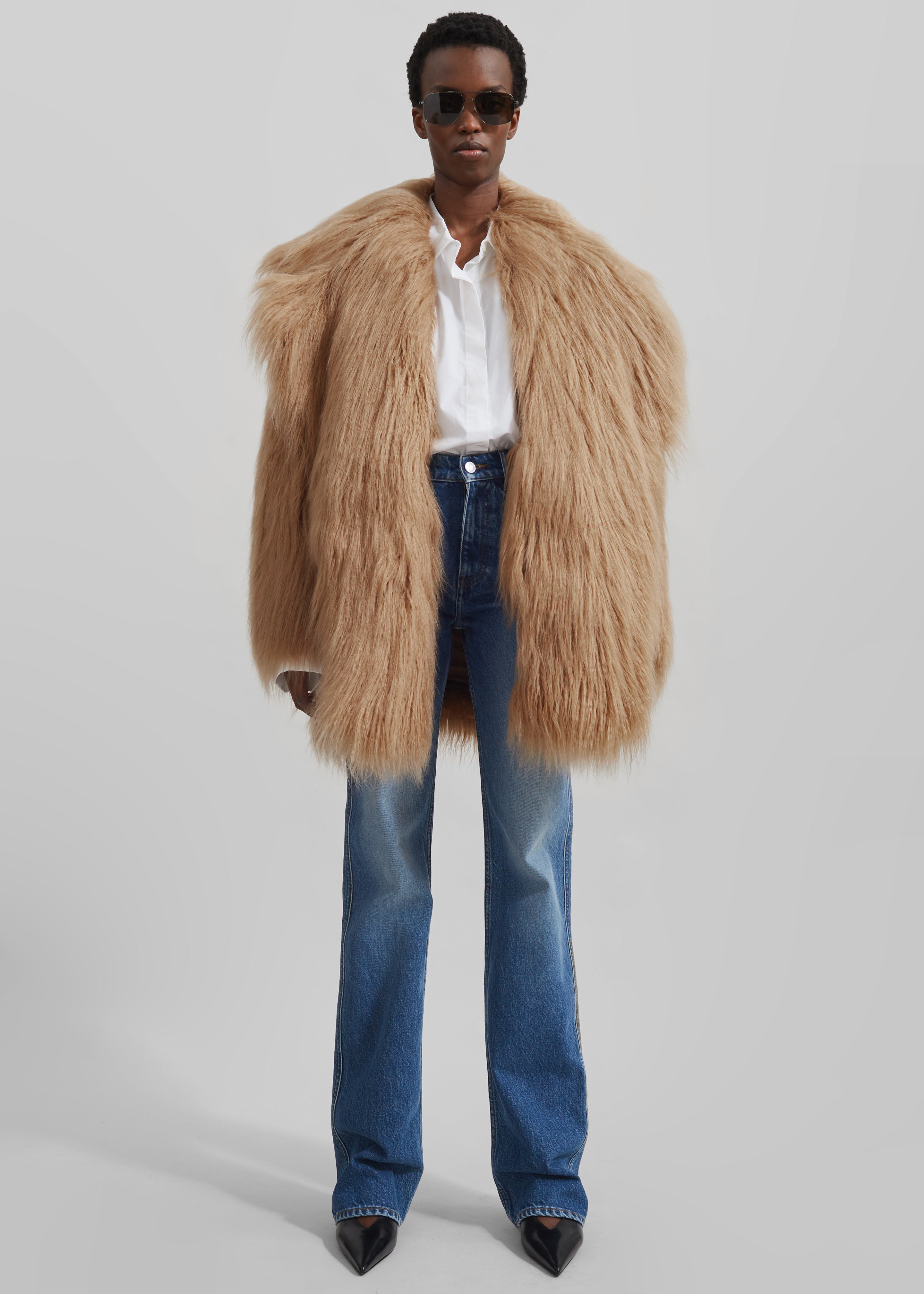 Fluffy camel coat hotsell