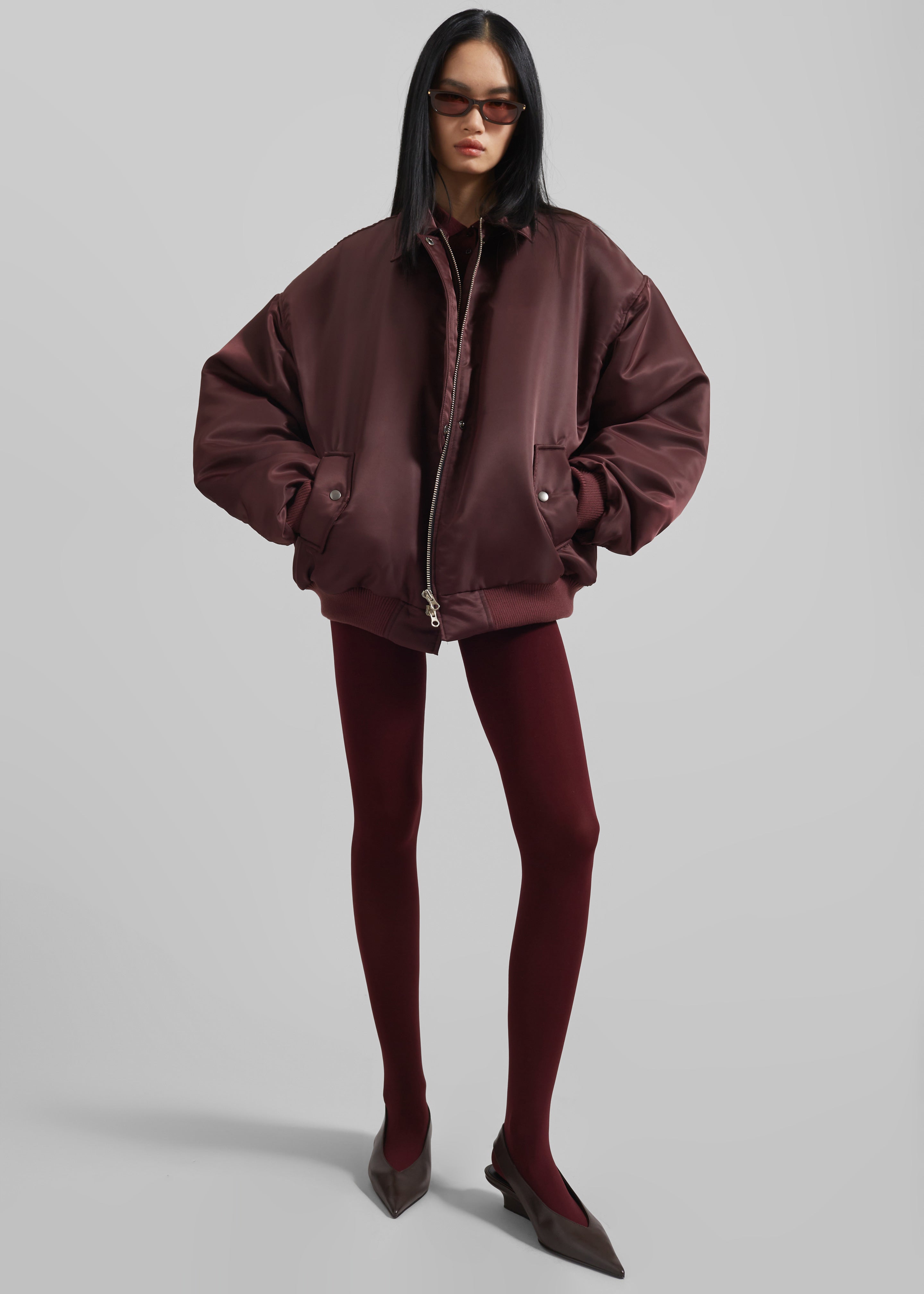 Nalden Padded Bomber Jacket Burgundy – The Frankie Shop