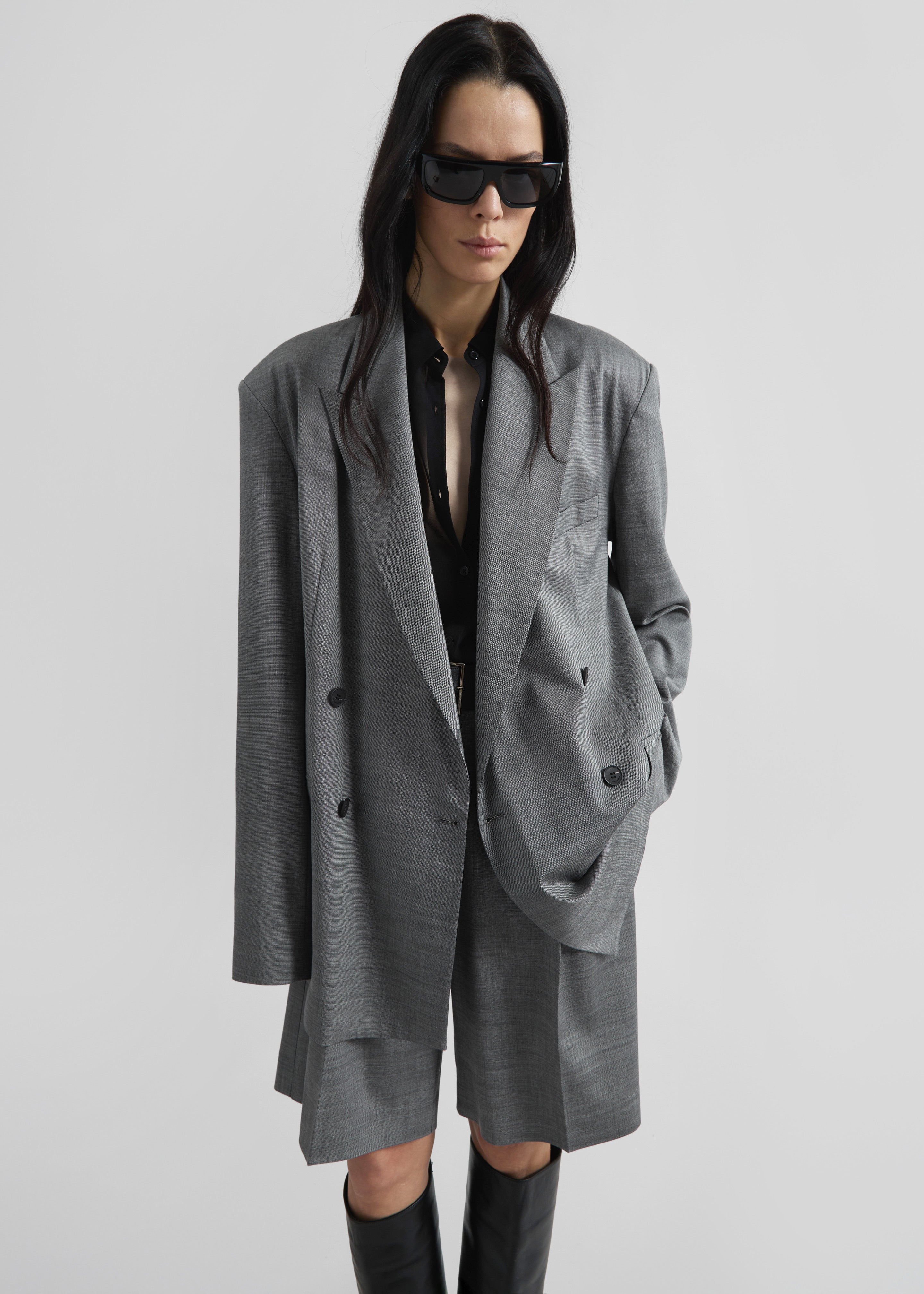 Newark Double Breasted Blazer - Grey Melange – The Frankie Shop