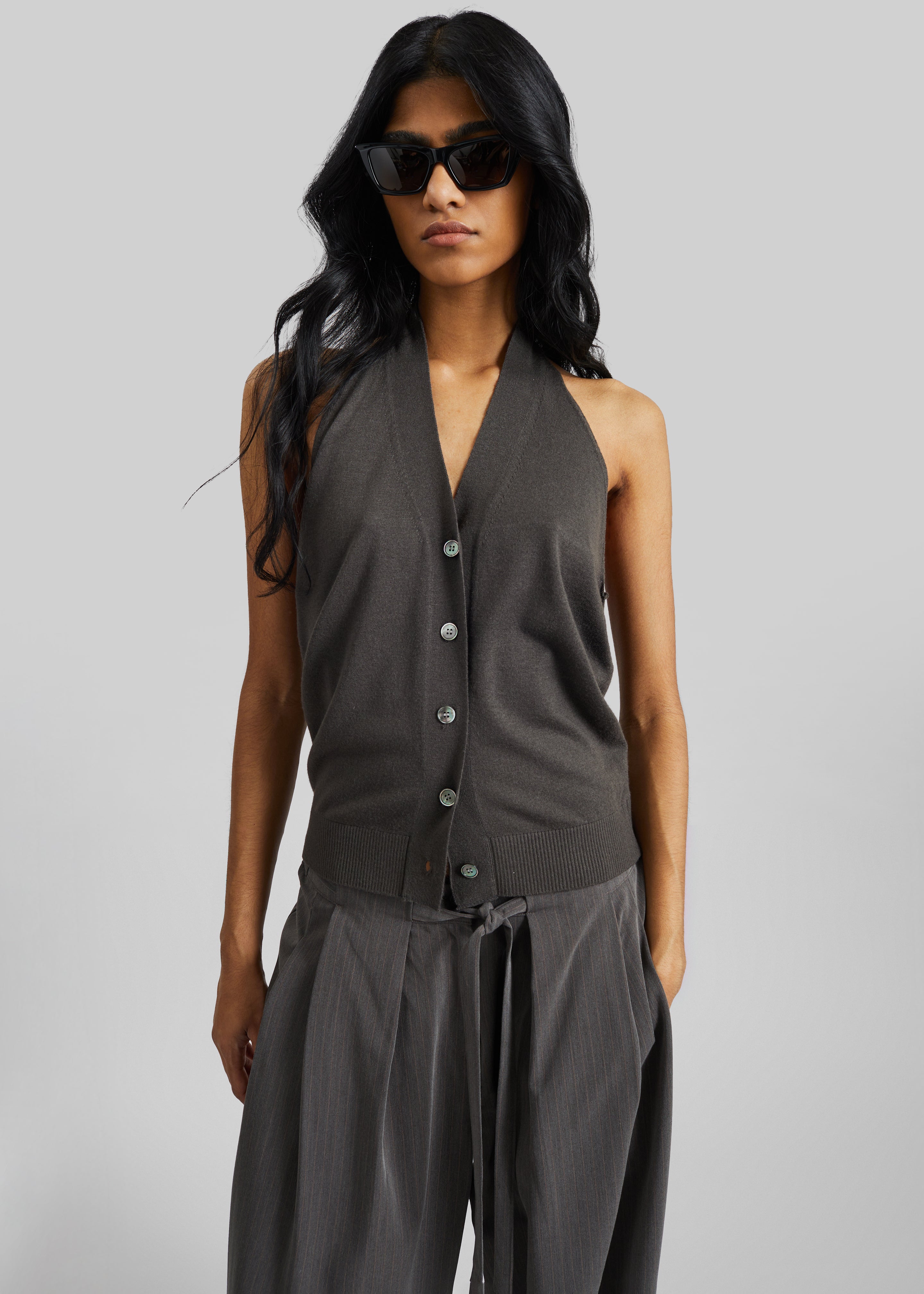 Nimi Knit Halter Top - Charcoal – The Frankie Shop