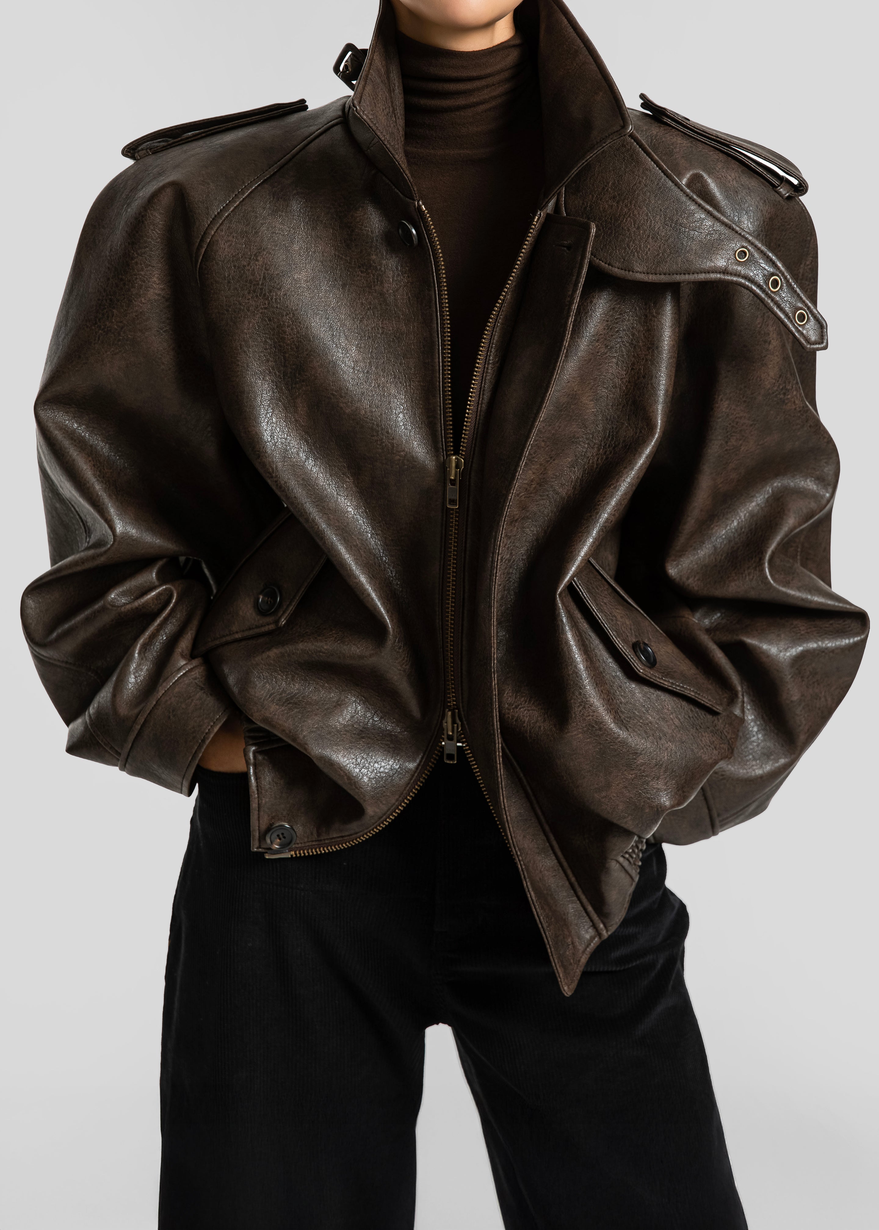 Nyland Faux Leather Padded Jacket - Brown – The Frankie Shop