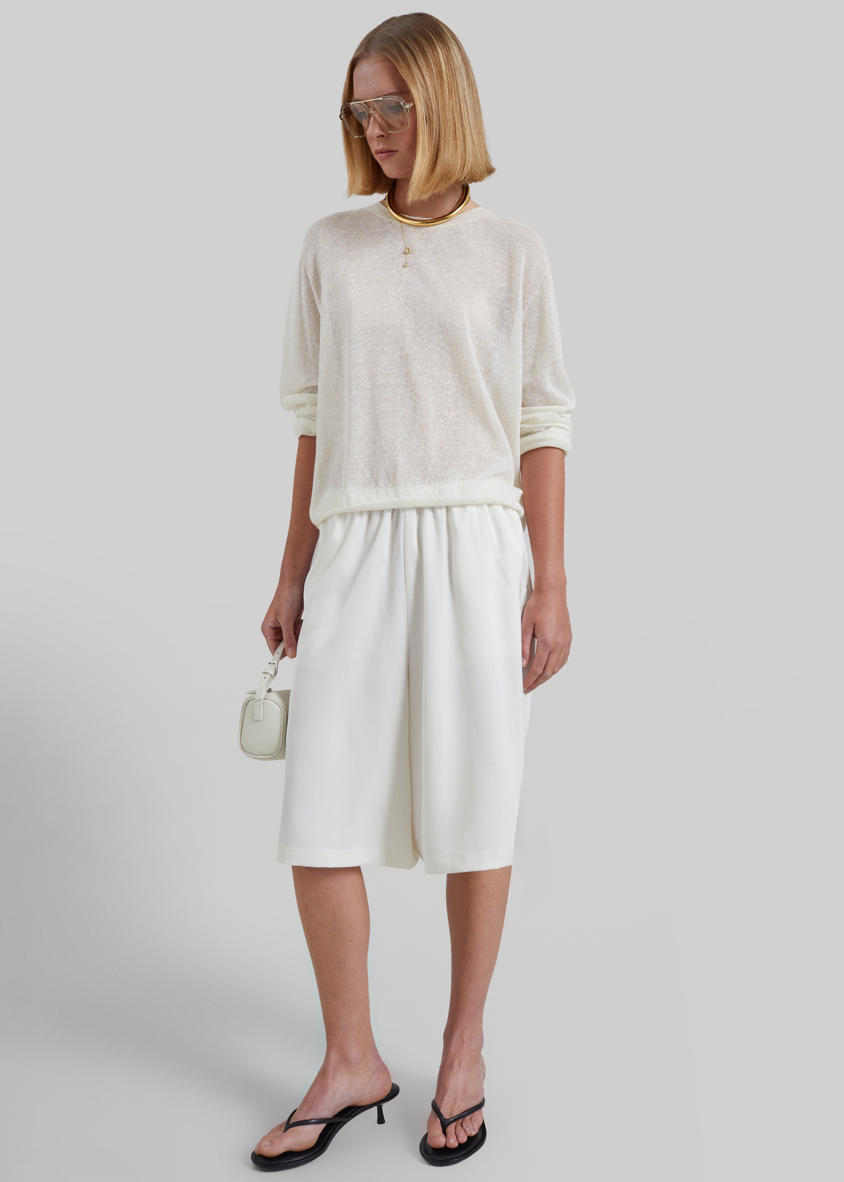 Olyne Satin Wide Bermuda Shorts - Ivory – The Frankie Shop