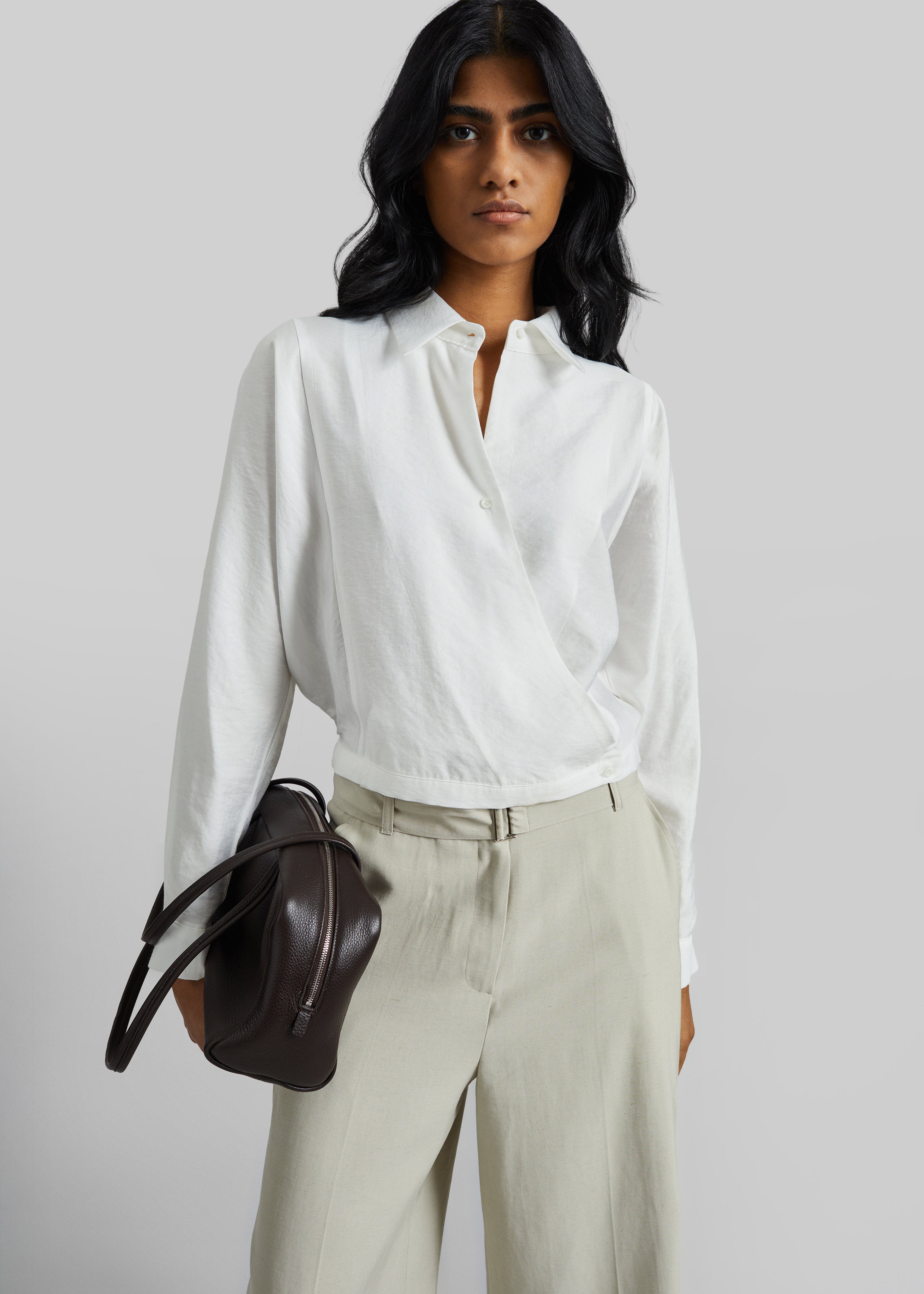 Orsel Cropped Crossover Shirt - White – The Frankie Shop