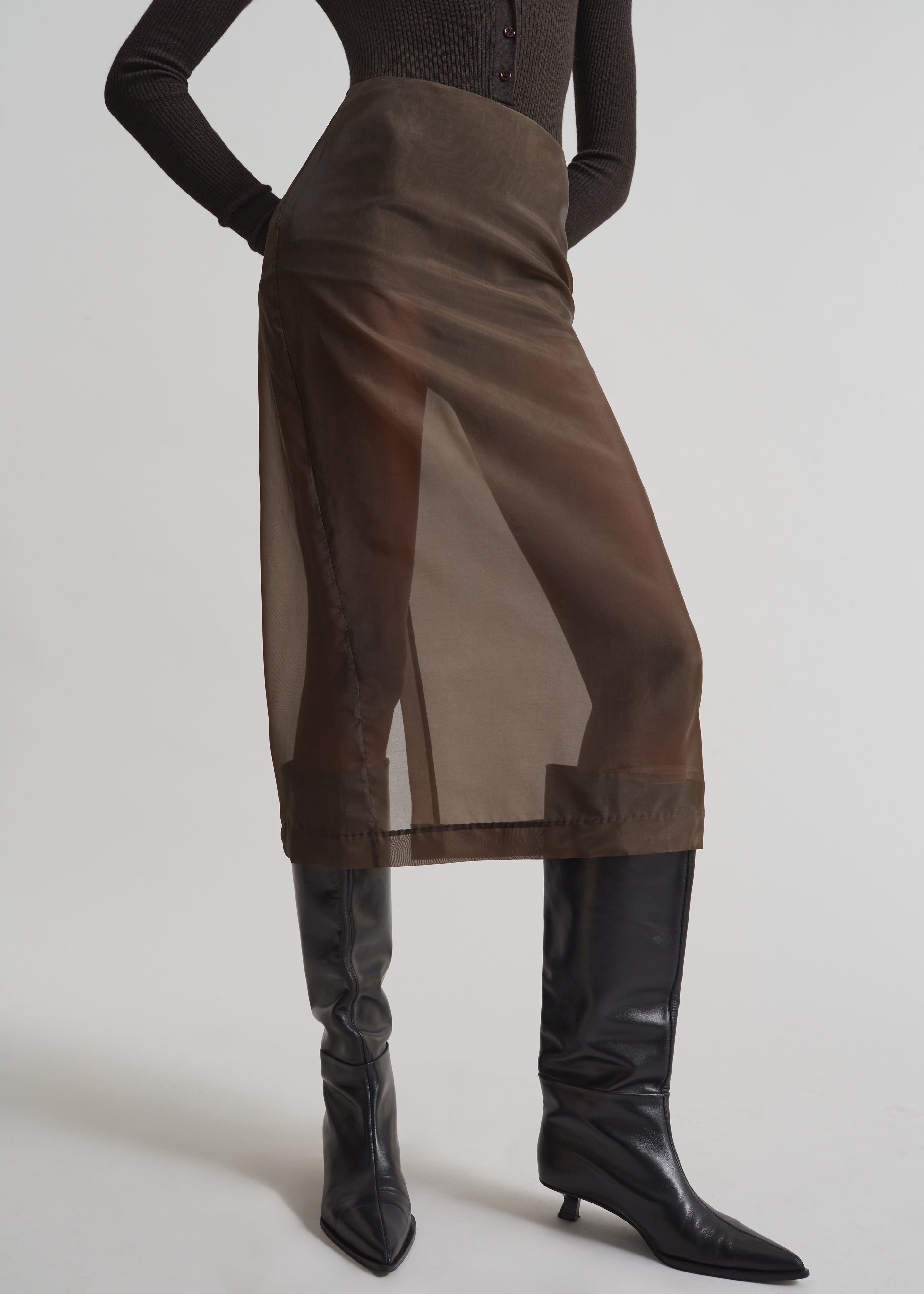 The Frankie Shop Brown Peri Sheer Midi Skirt