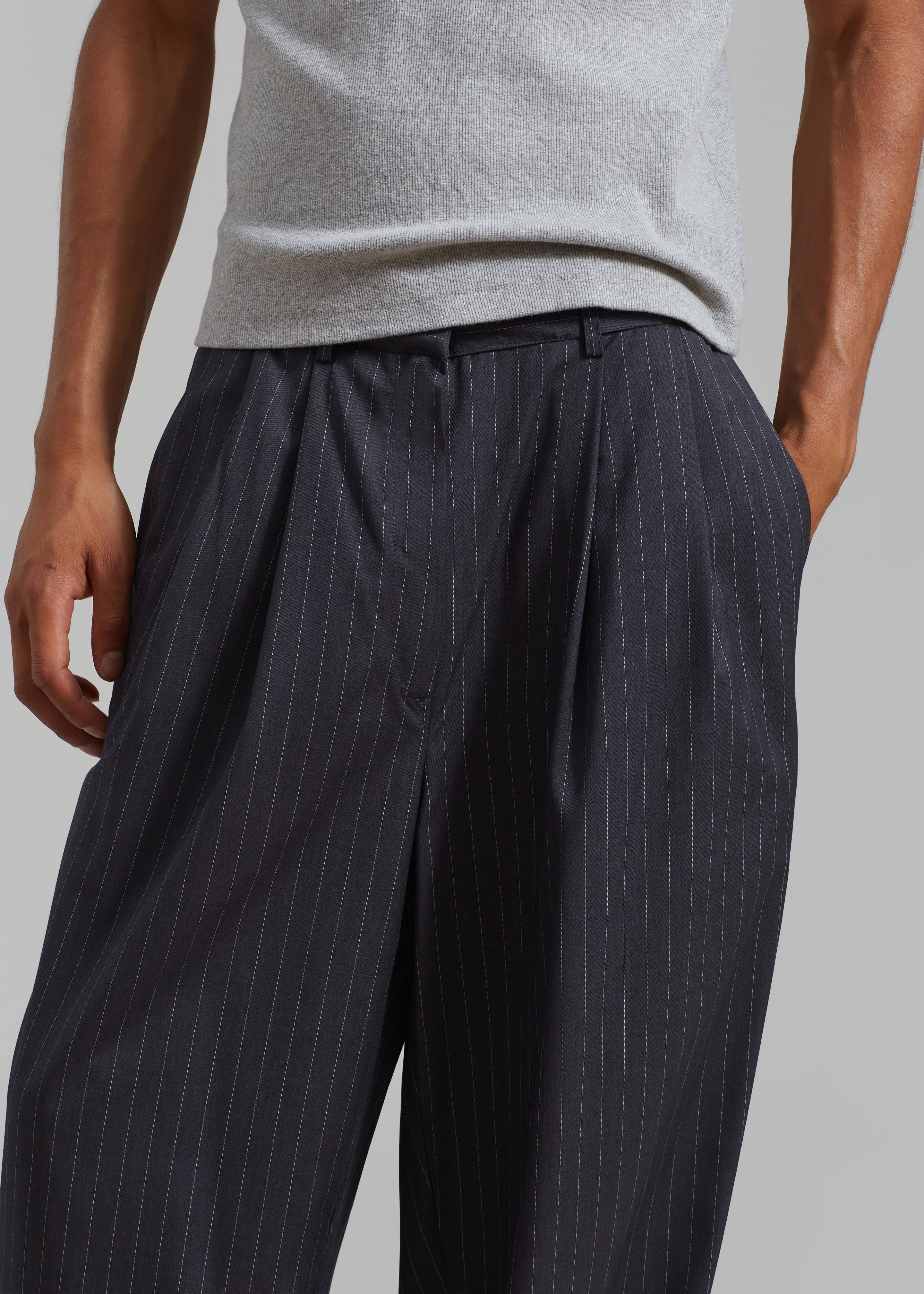 Peyton Pleated Pants - Grey Pinstripe - 3