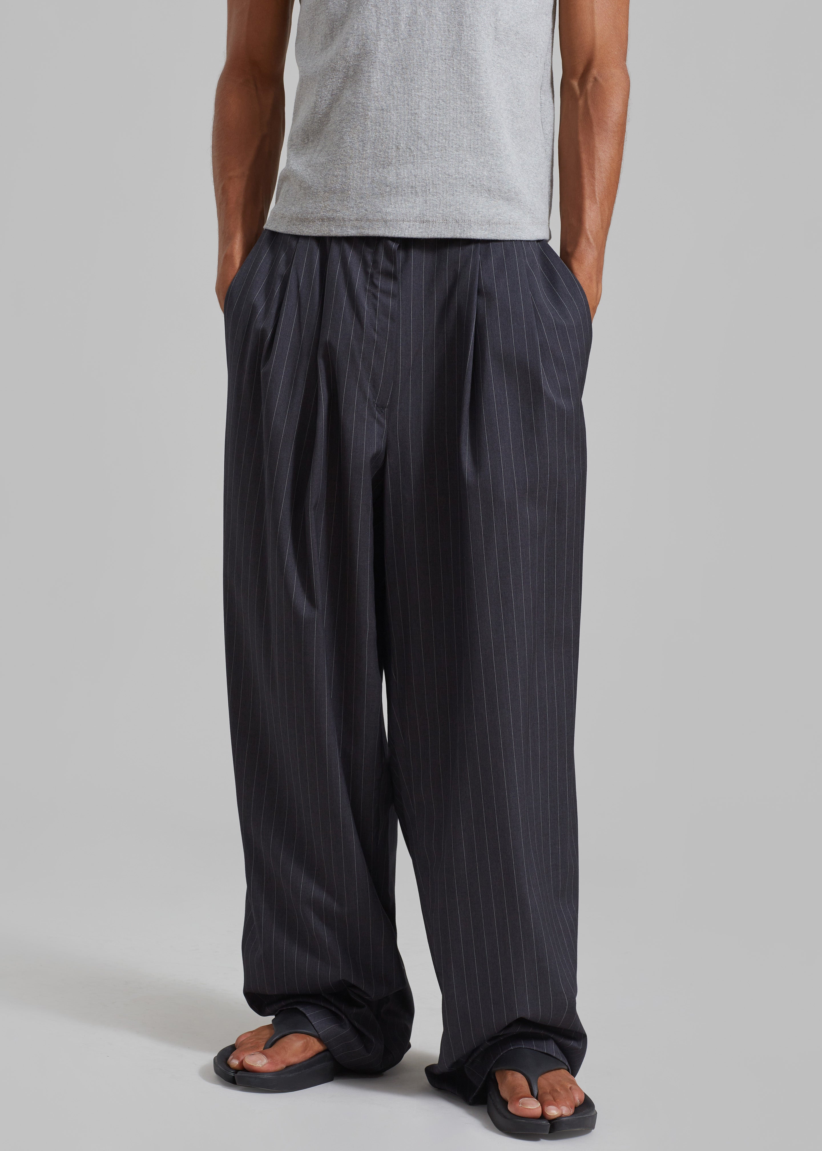 Peyton Pleated Pants - Grey Pinstripe - 2