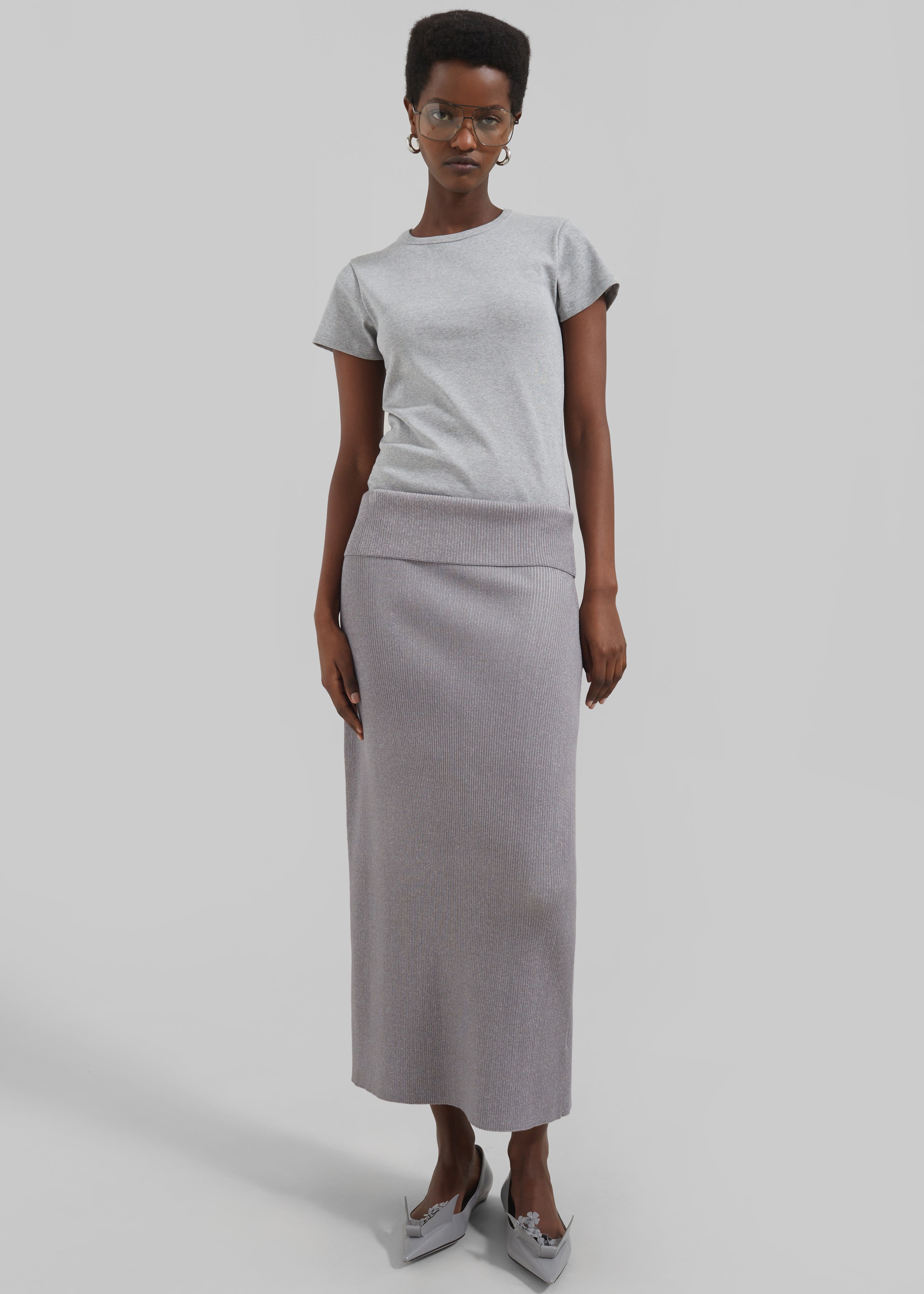 Proenza Schouler White Label Willow Skirt In Plaited Rib Knits - Fog/Off White - 5