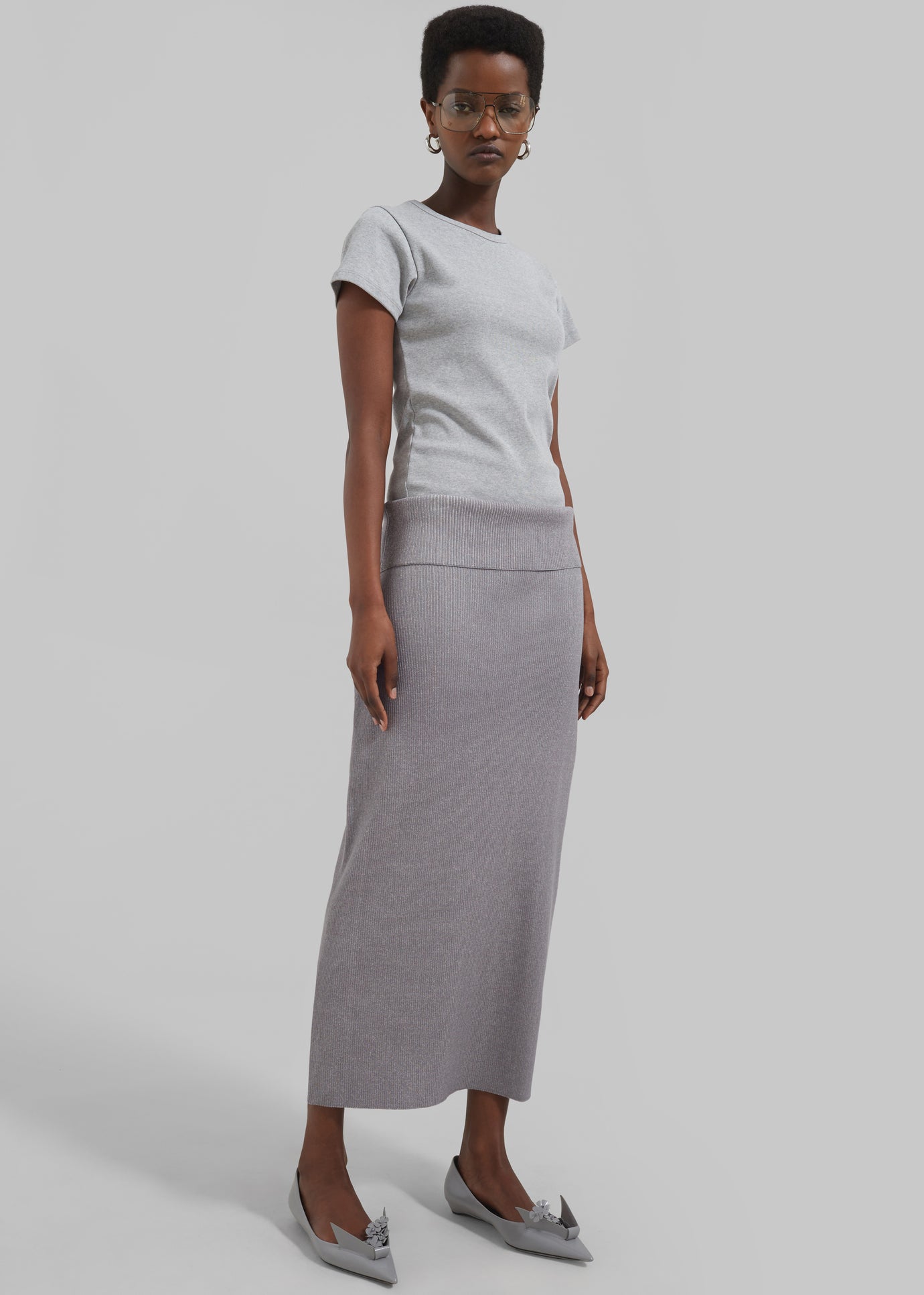 Proenza Schouler White Label Willow Skirt In Plaited Rib Knits - Fog/Off White - 1