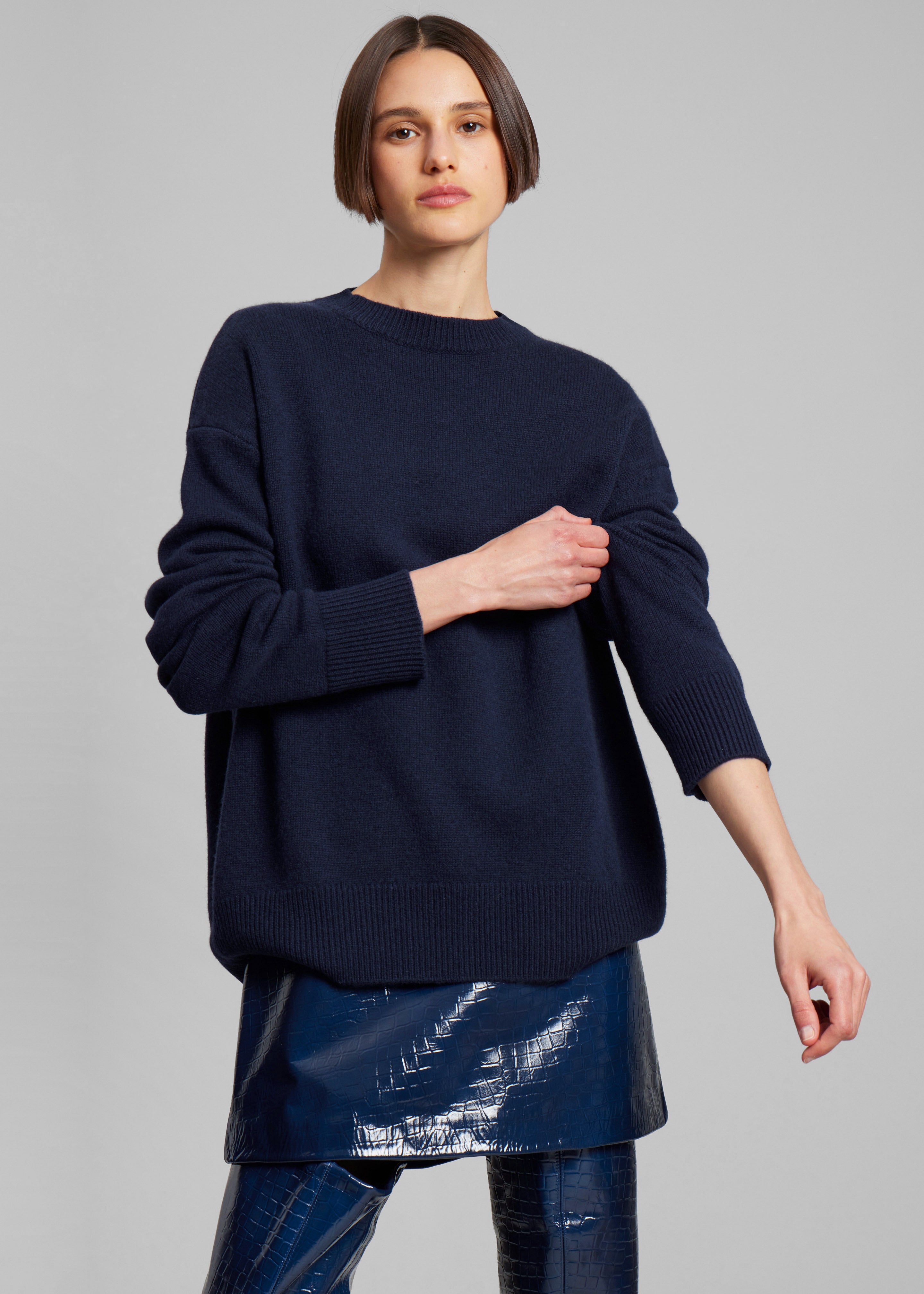 Rafaela Padded Knit Sweater - Navy - 1