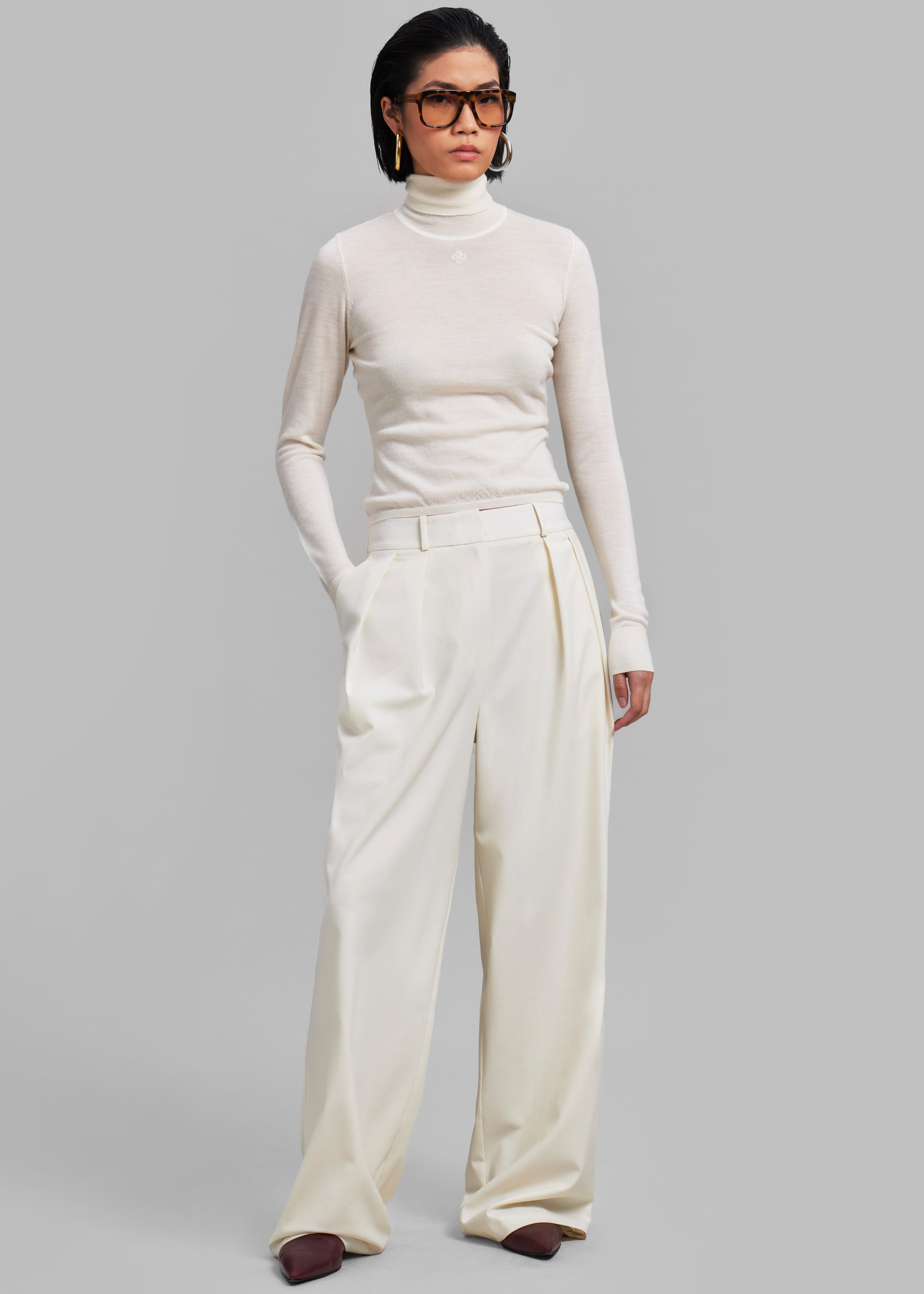 Ripley Pleated Trousers - Ivory - 4