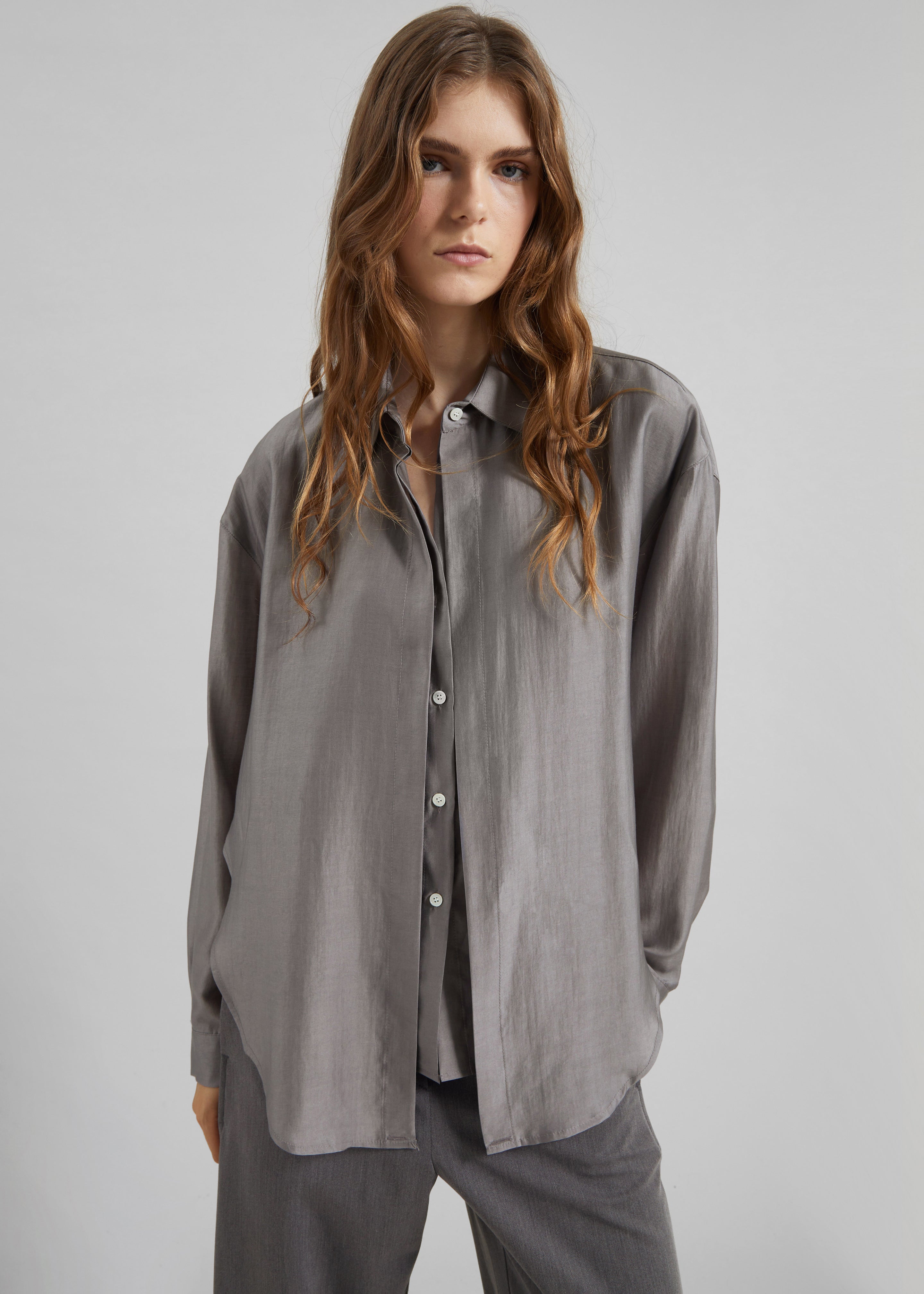 Roanne Fluid Double Shirt - Steel Grey – The Frankie Shop