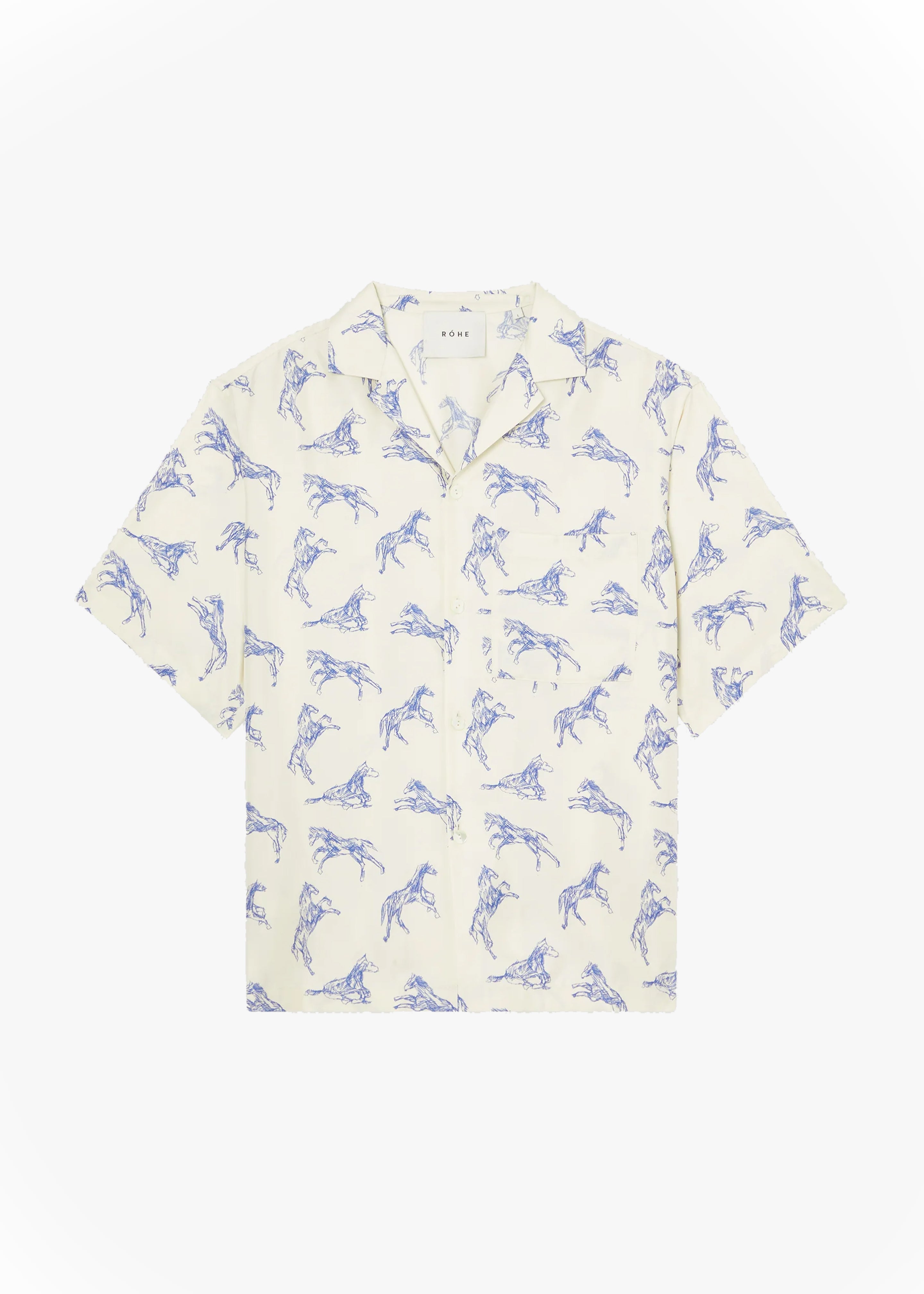 Róhe Silk Ballpoint Horse Shirt - Horse Print Ballpoint Blue - 6