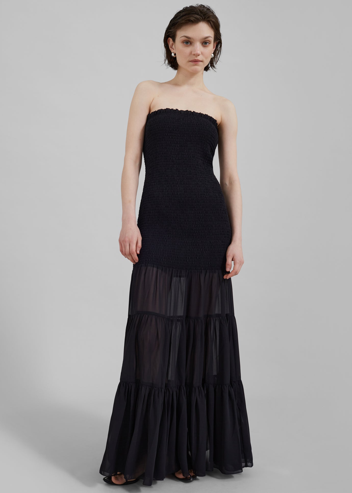 Rotate Chiffon Strapless Dress - Black - 1