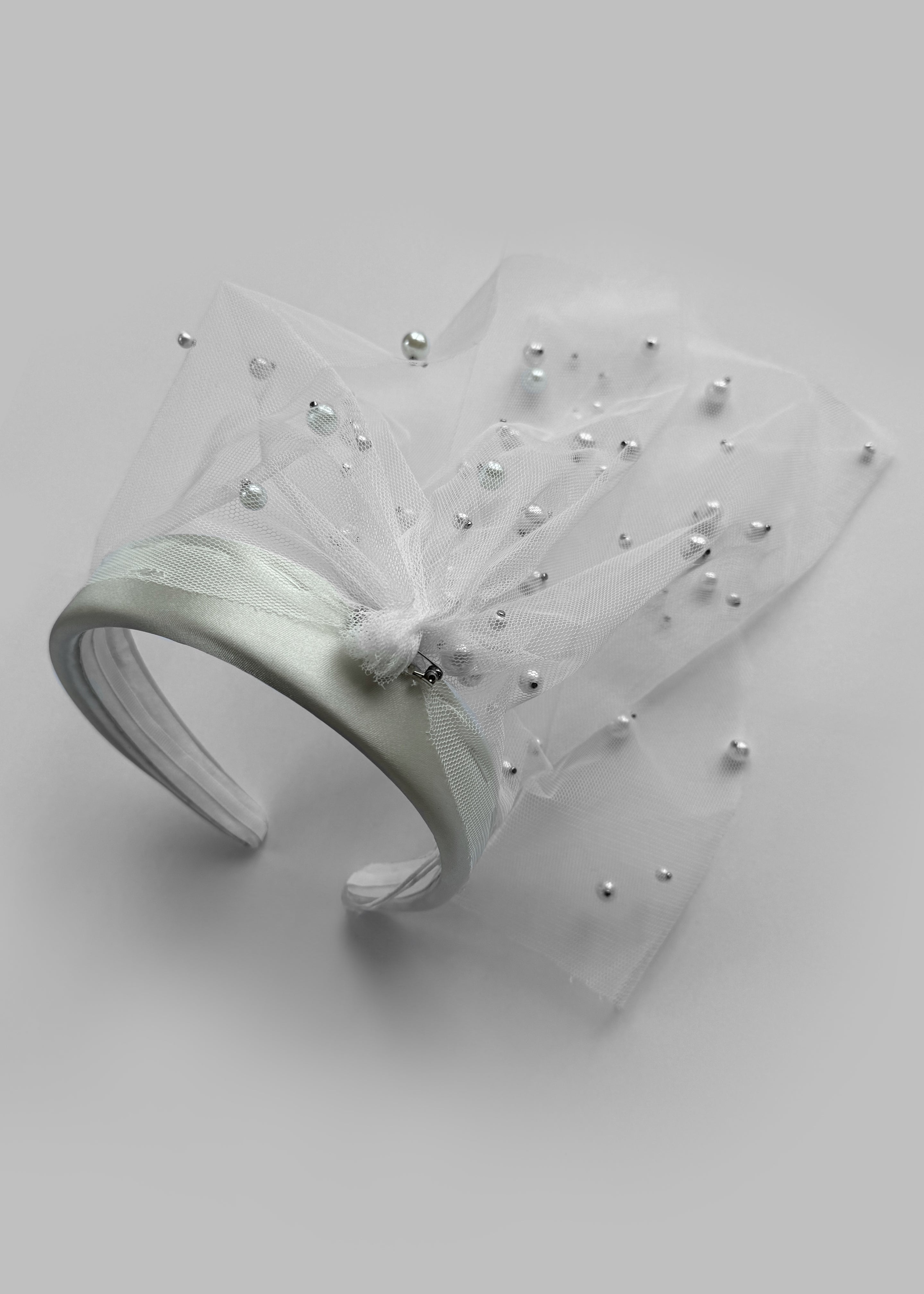 Rotate Headband Veil With Pearls - Egret - 6