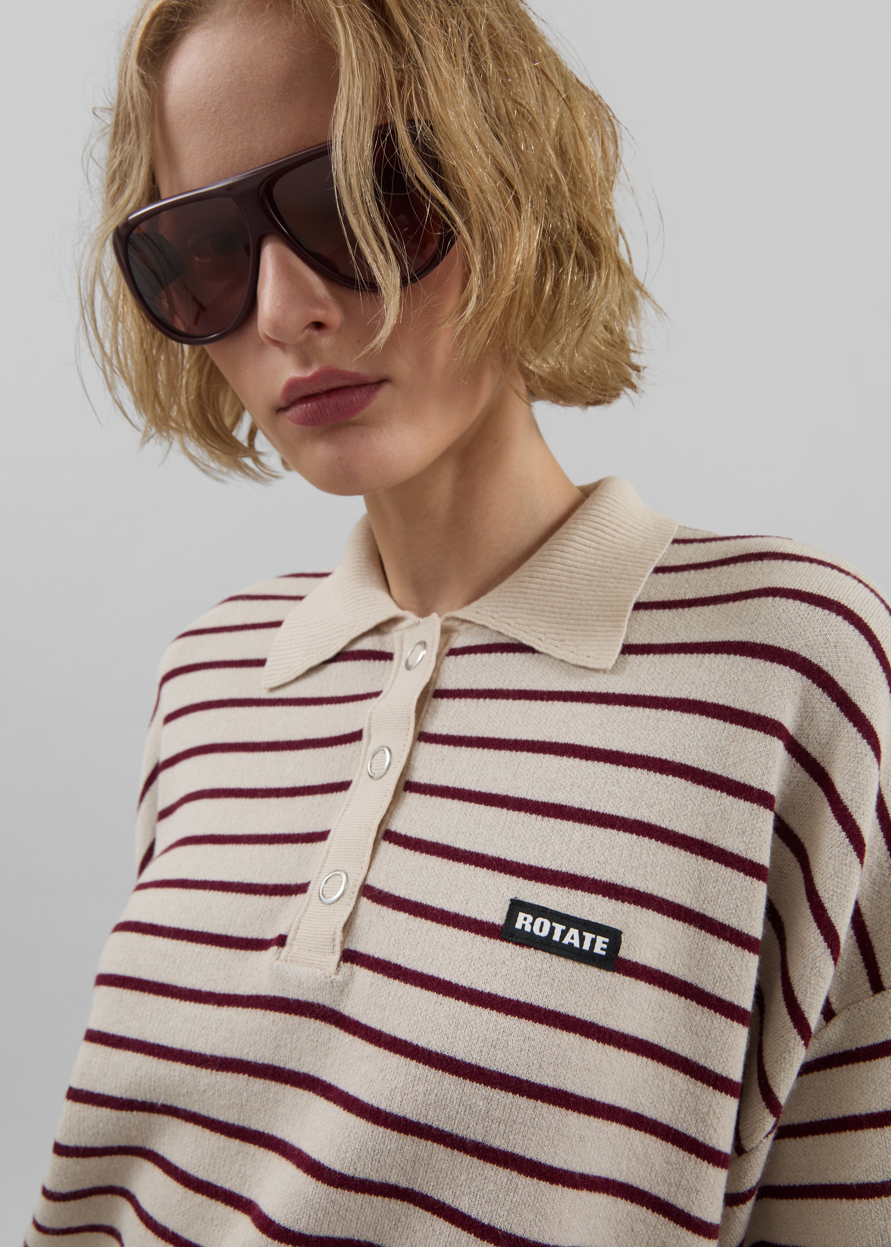 Rotate Slinky Knit Polo - Oatmeal Comb