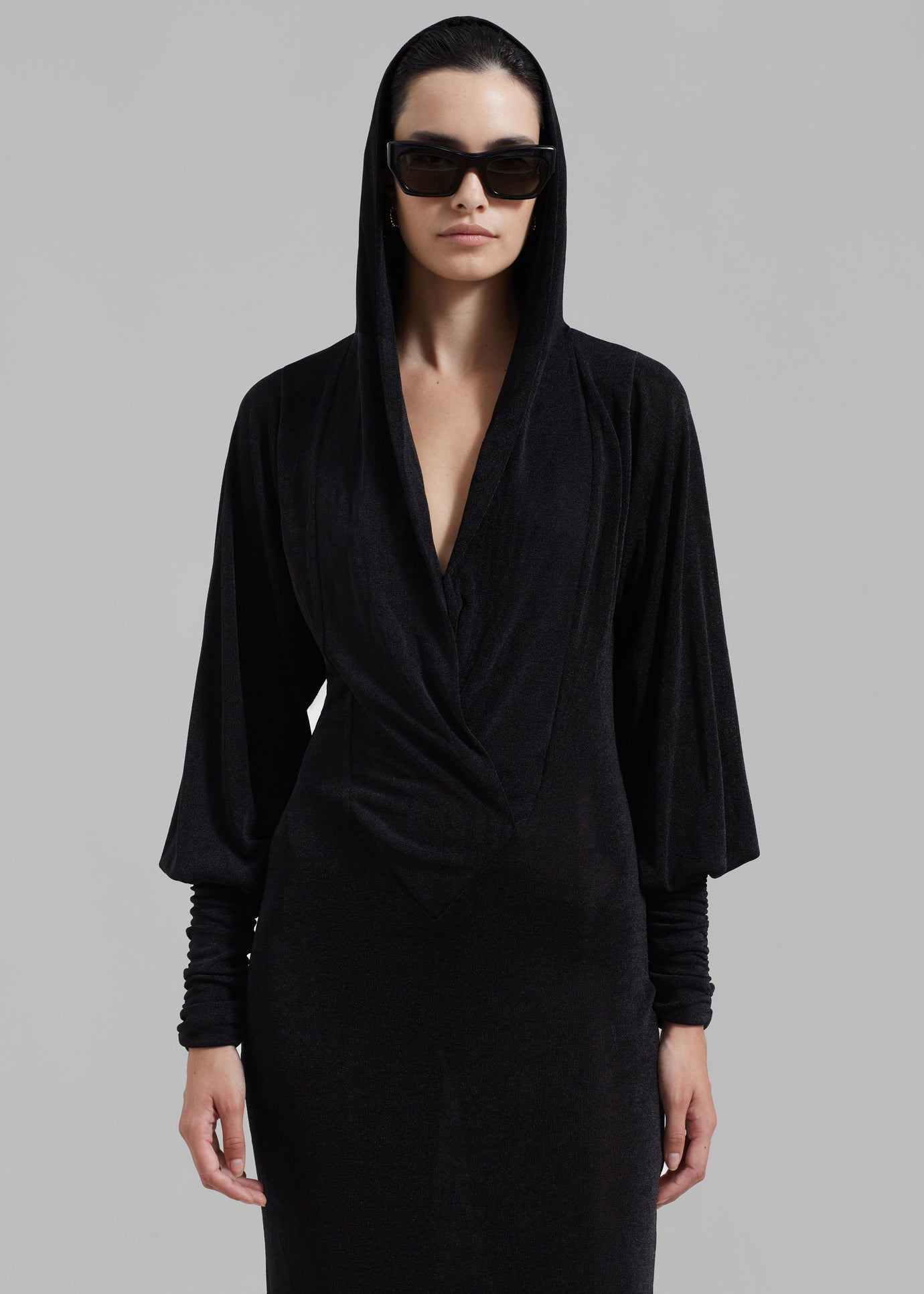 ROTATE Slinky Maxi Hooded Dress - Black - 1