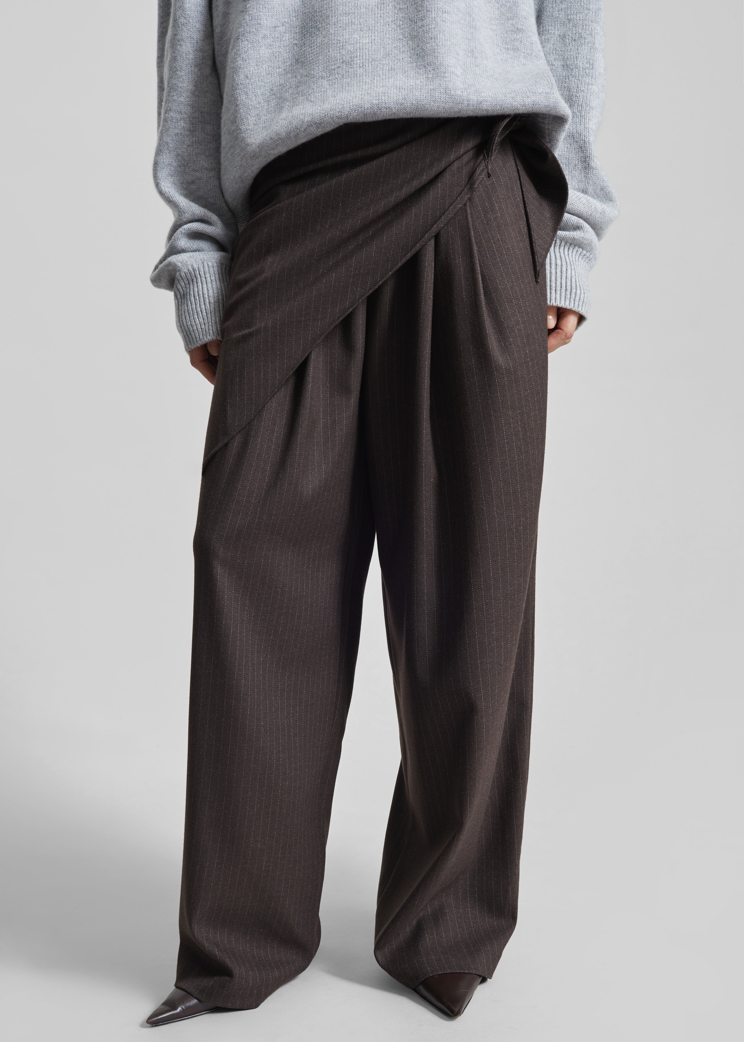 indigo sea2025☆バンブーリラックスパンツ☆グレーブラウン Rovigo Scarf Wrap Pants - Brown Stripe – The Frankie Shop