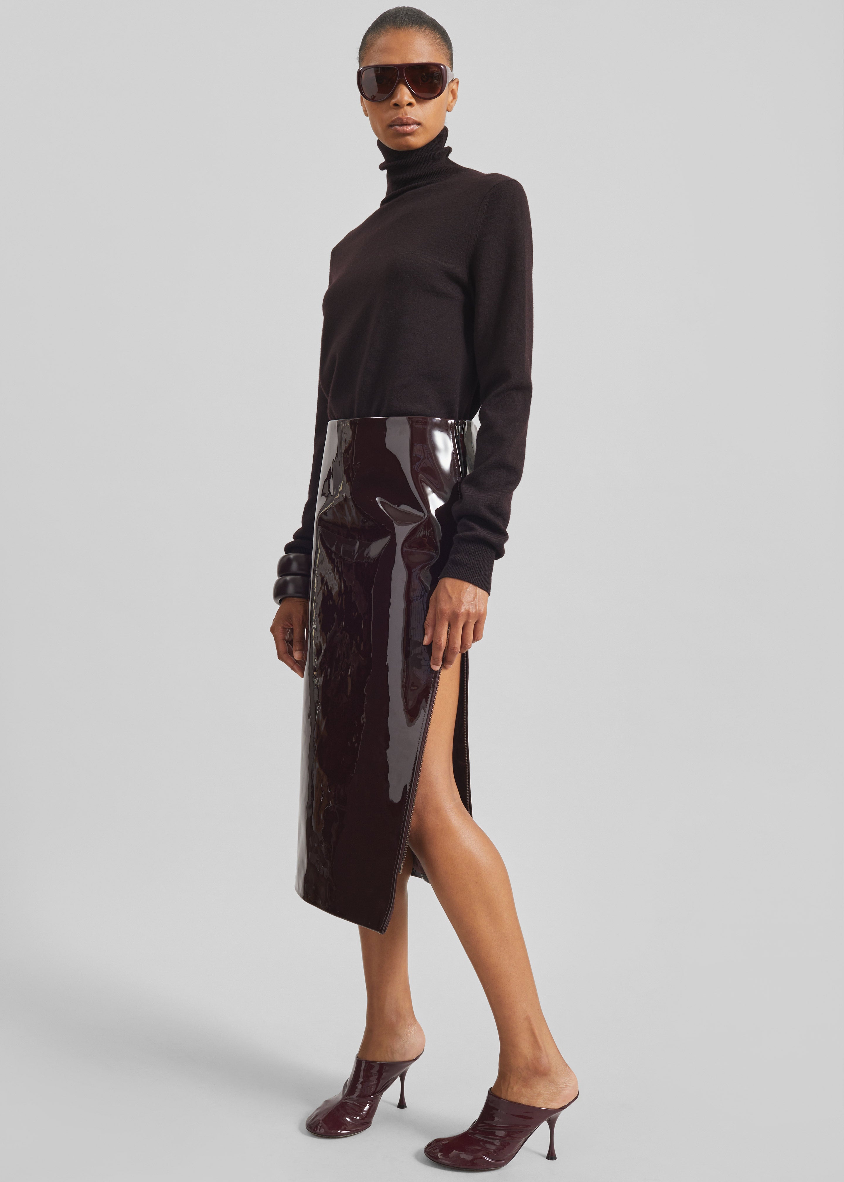 Samantha Patent Zip Skirt - Burgundy – The Frankie Shop
