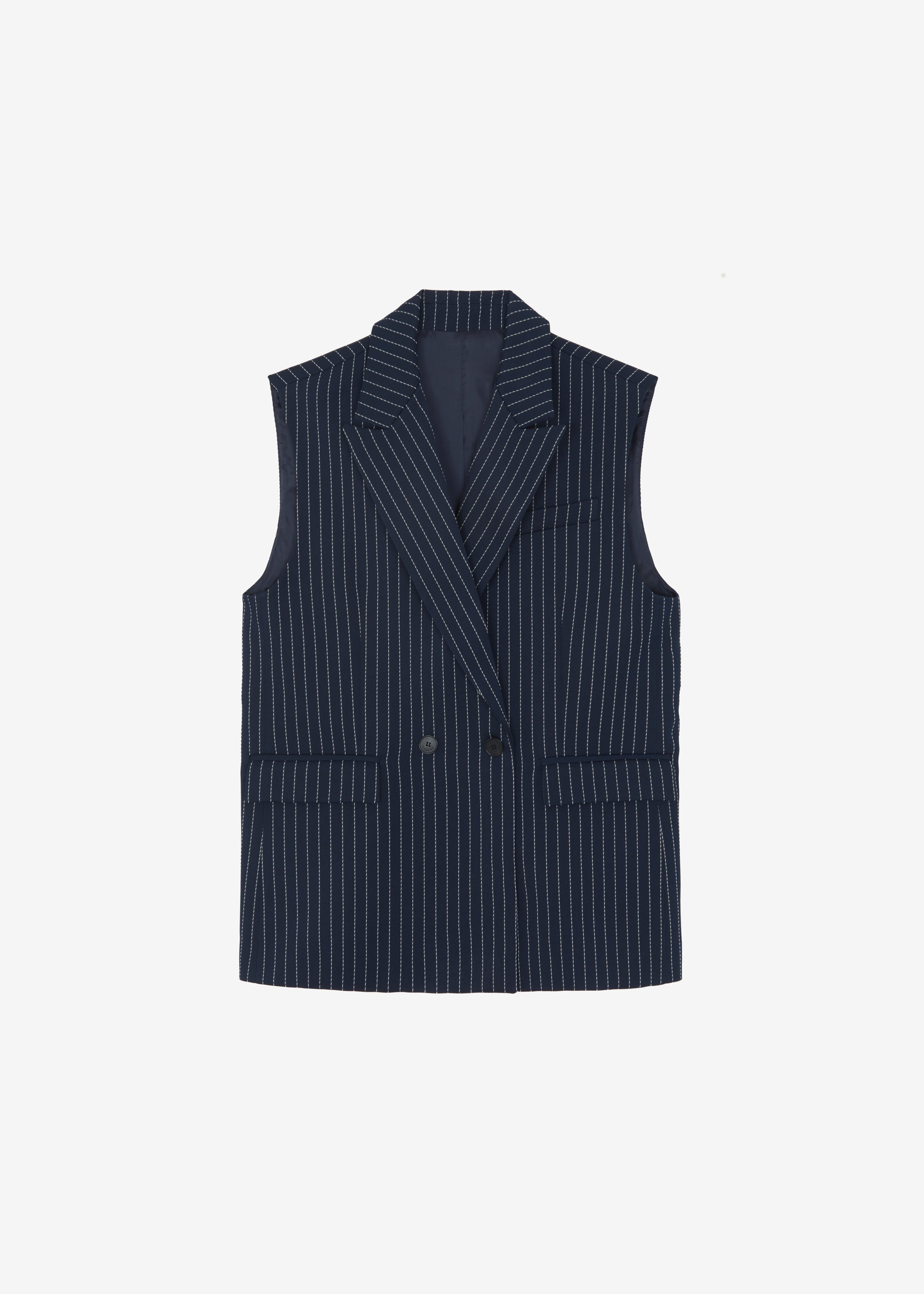 Shane Twill Double Breasted Vest - Navy/White Pinstripe - 7