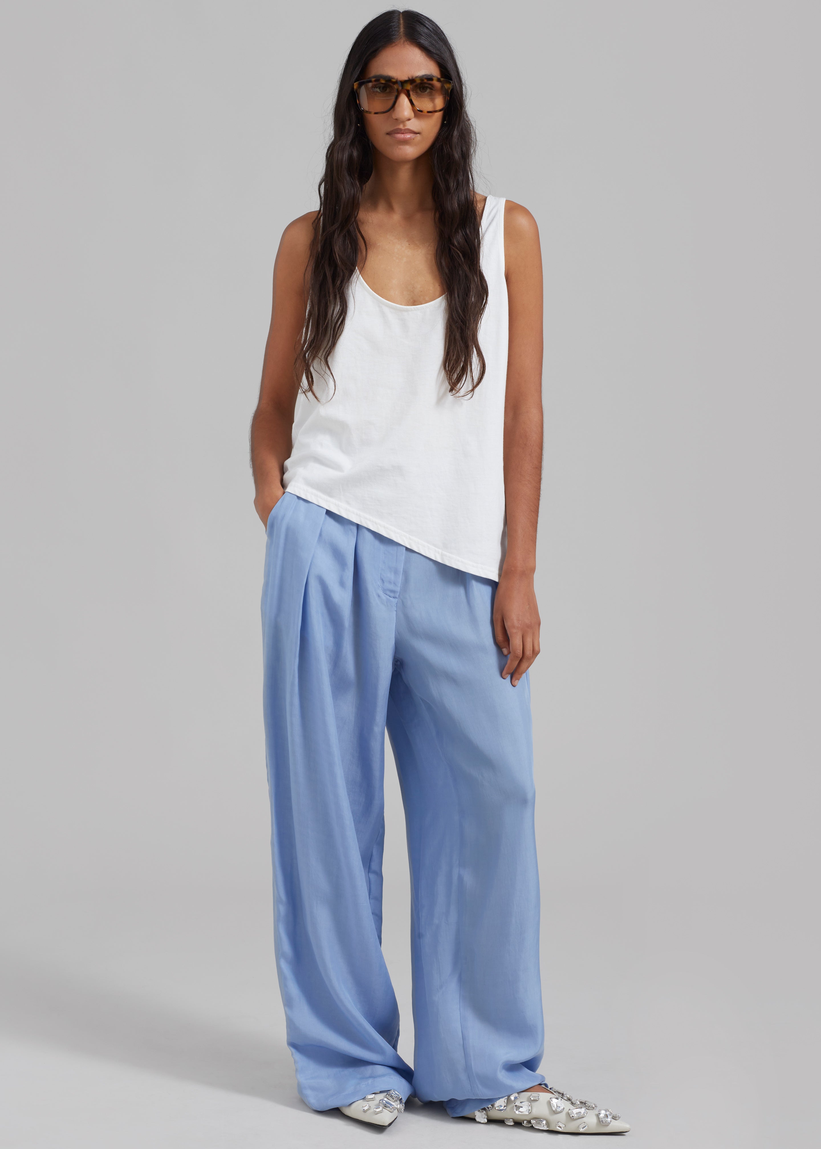 Tansy Silky Pleated Trousers - Light Blue