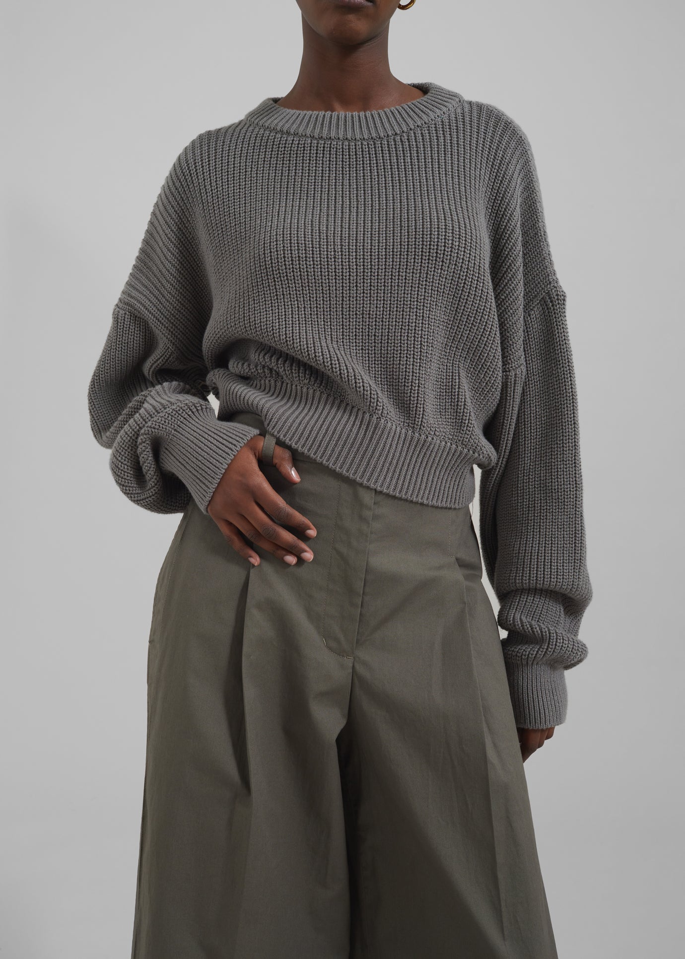 Teague Cropped Sweater - Khaki - 1