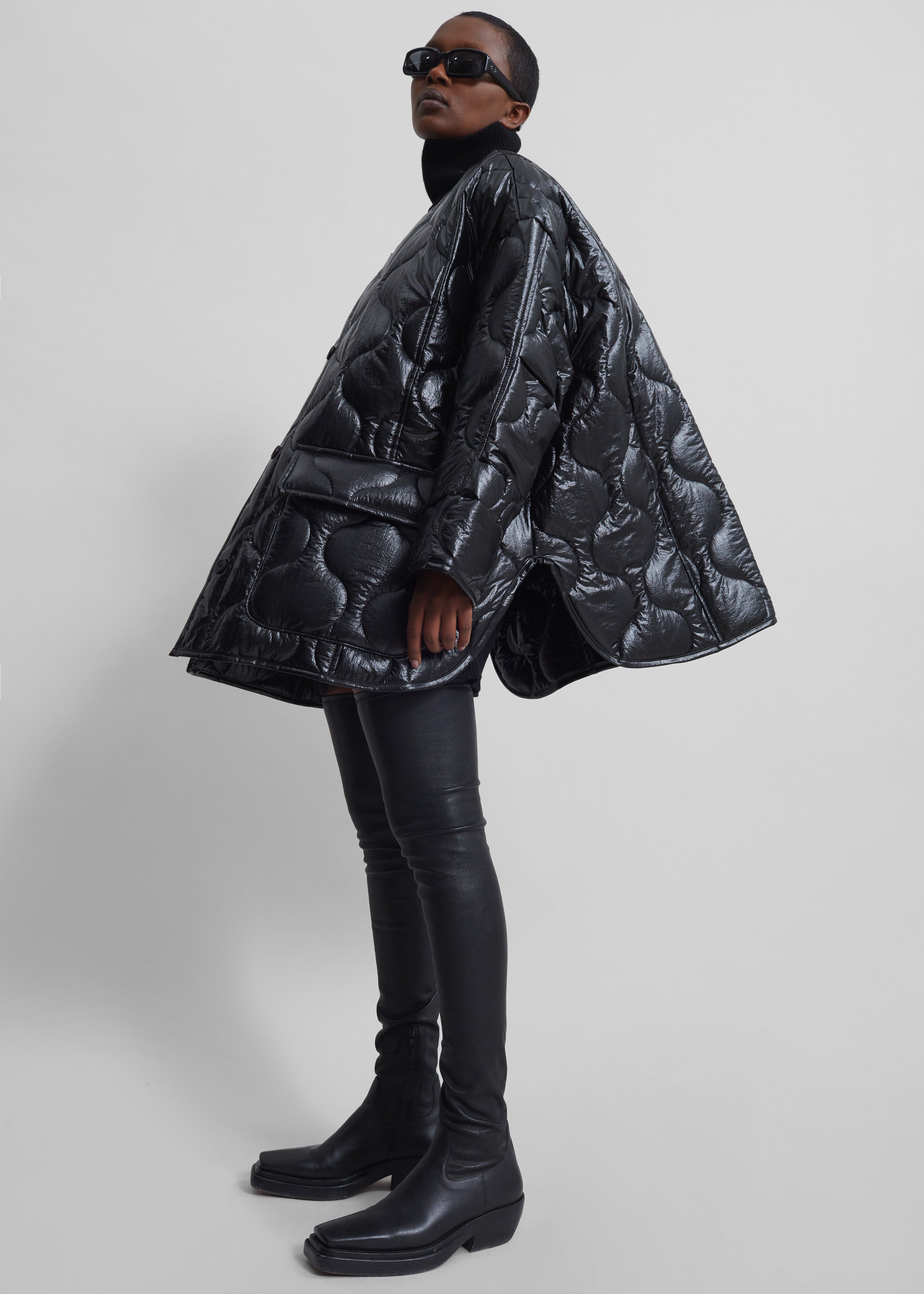 Teddy Quilted Jacket - Glossy Black