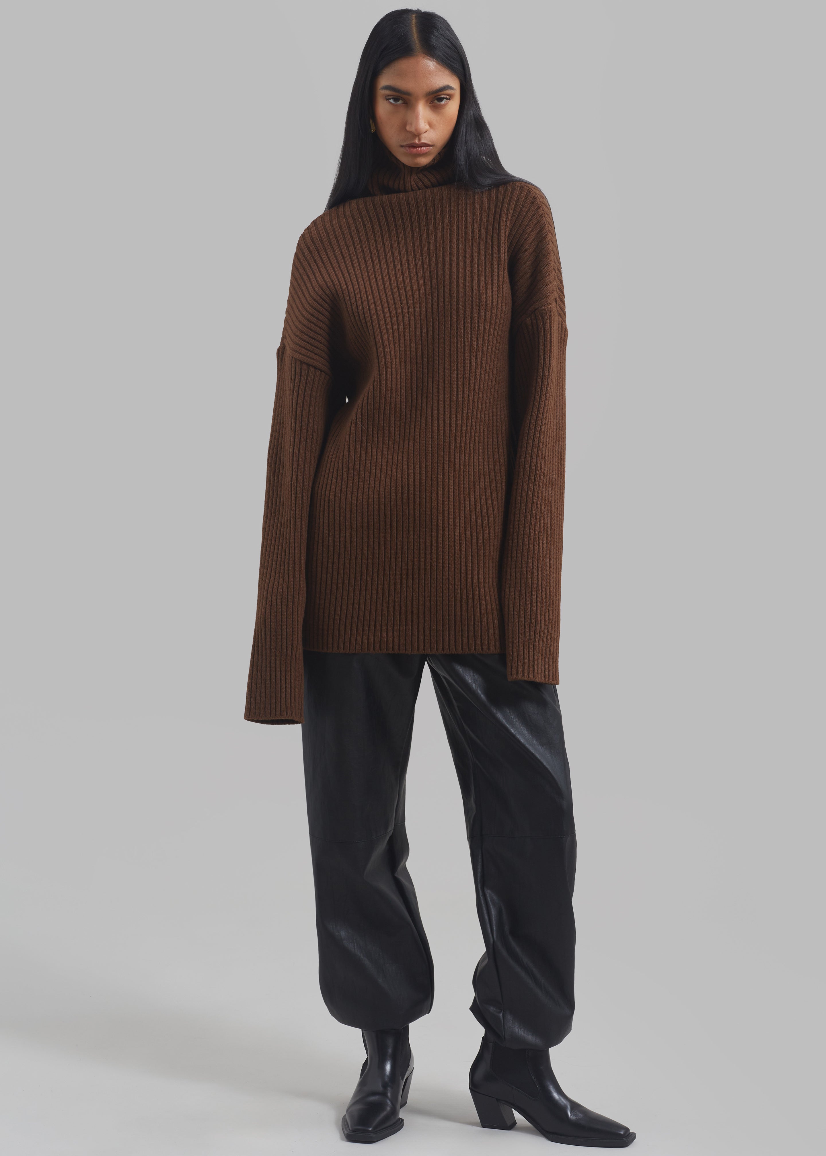 Thelma Ribbed Sweater - Brown - 3