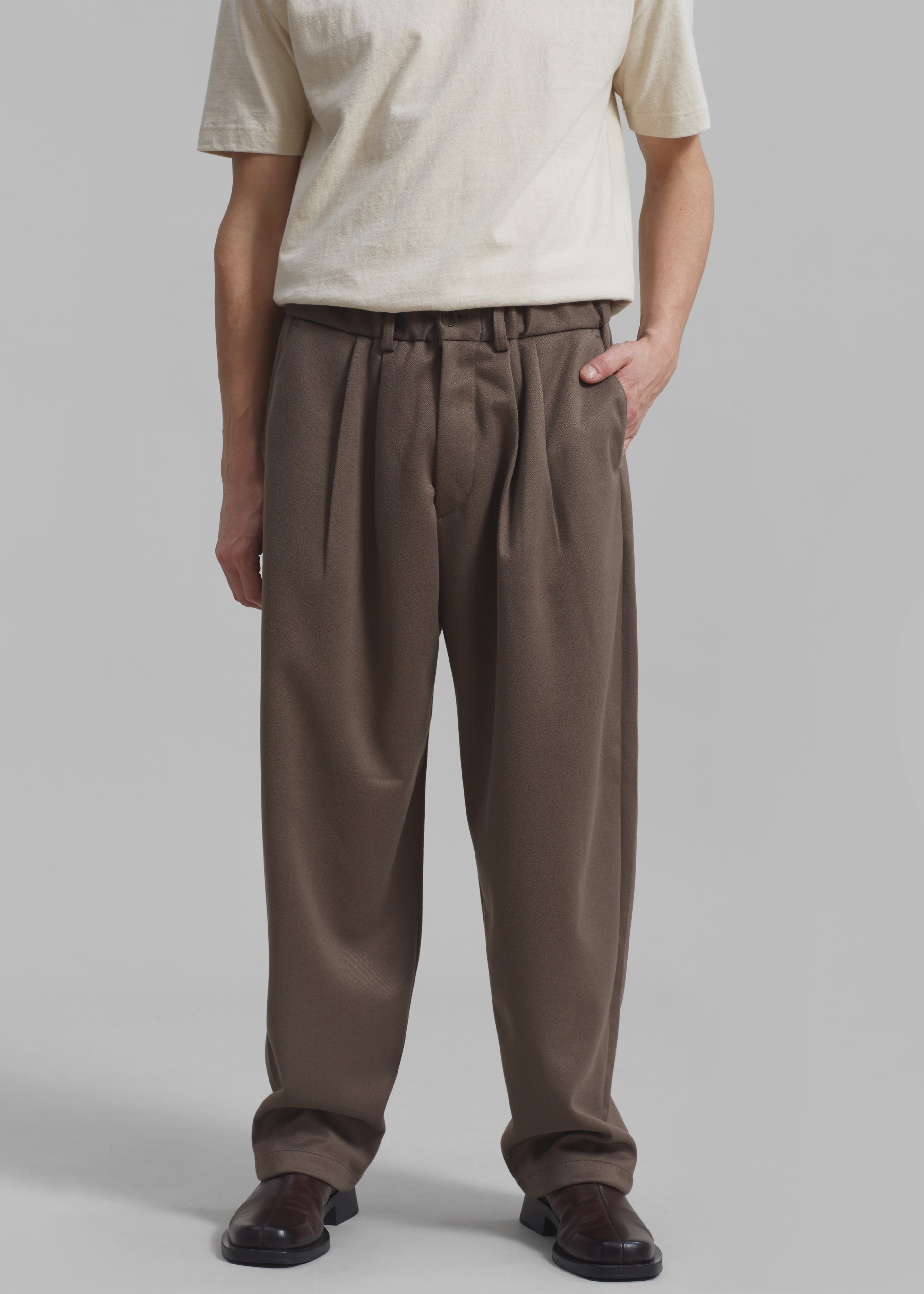Buy Relaxed Fit Wide Leg Pants with Button Closure and Pockets