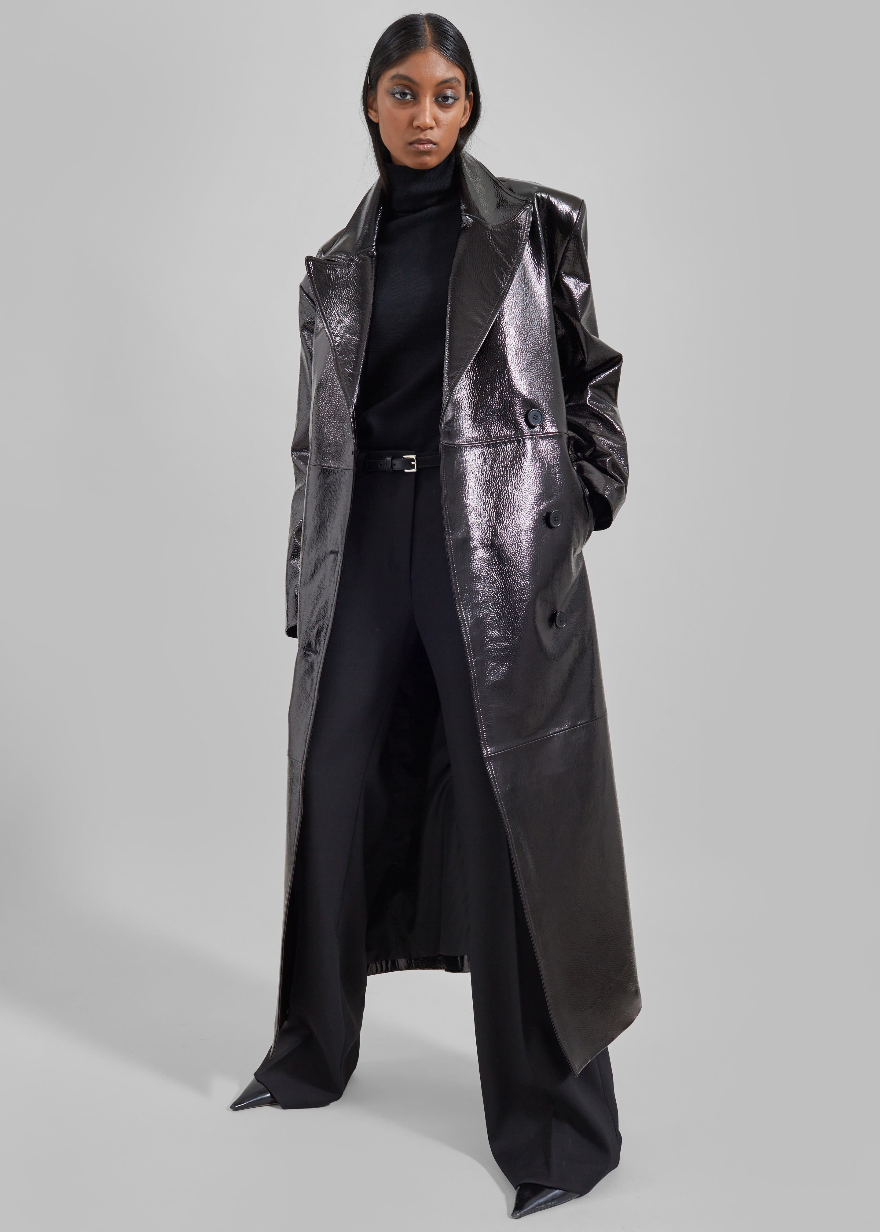 Black Leather Trench Black Long Length Coat ASOS DESIGN Faux