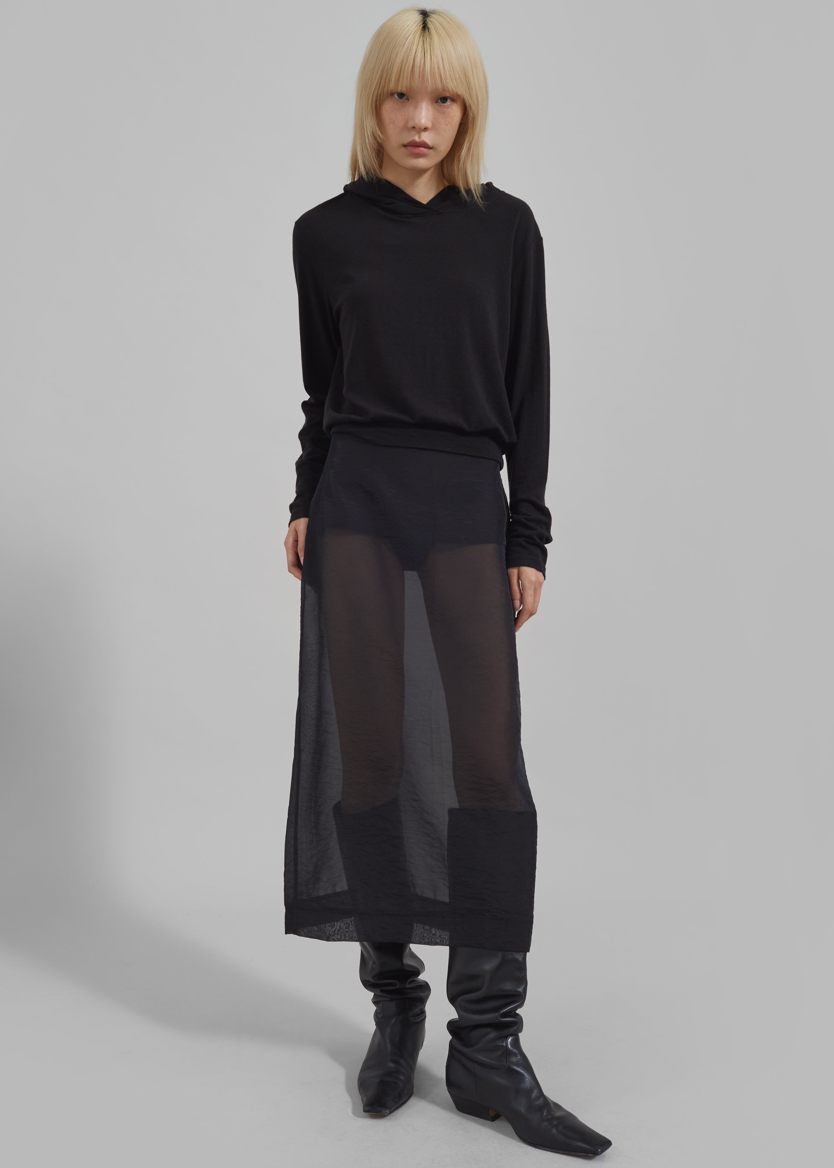 Yara Sheer Midi Skirt - Black - 4