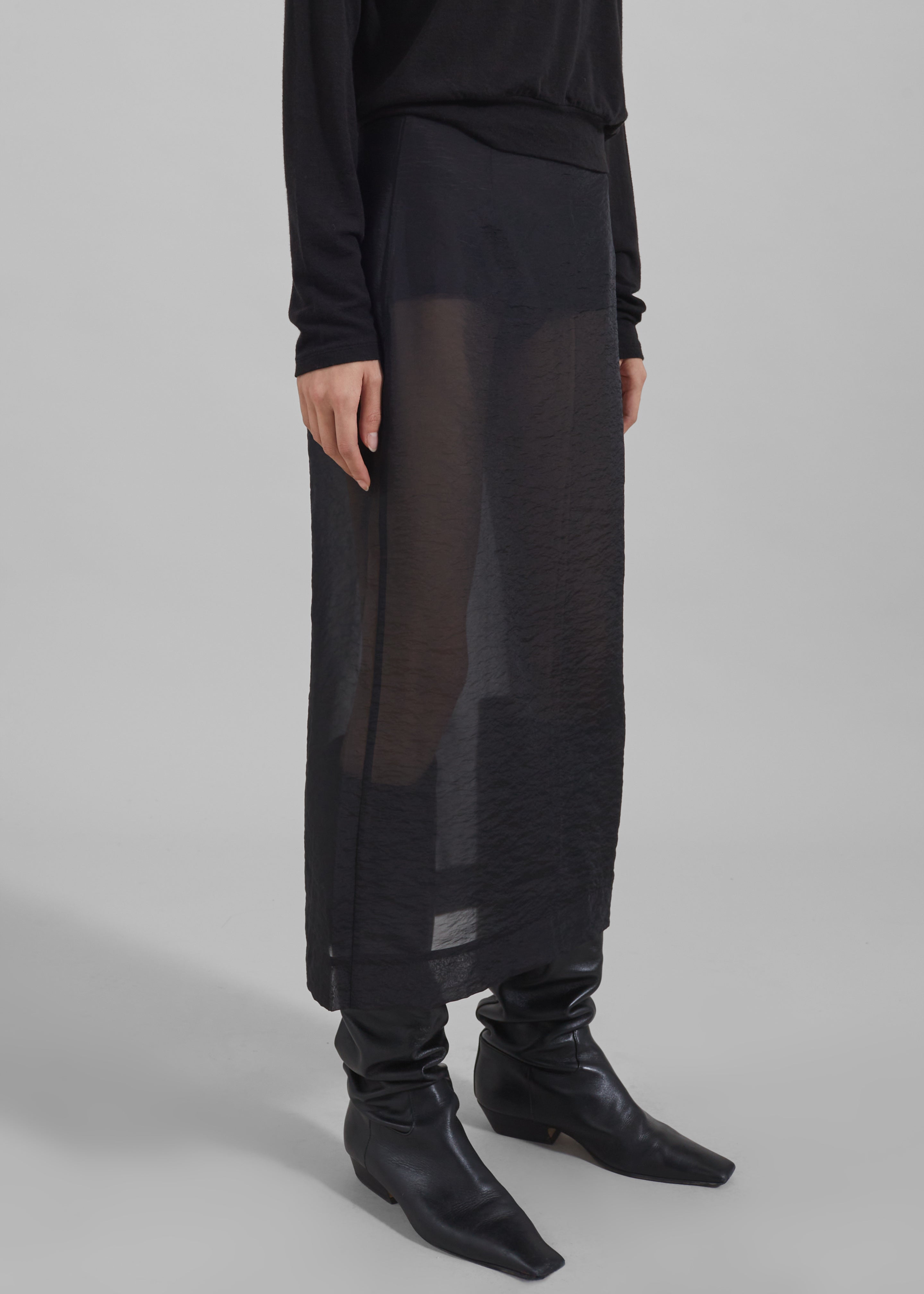 Yara Sheer Midi Skirt - Black - 5