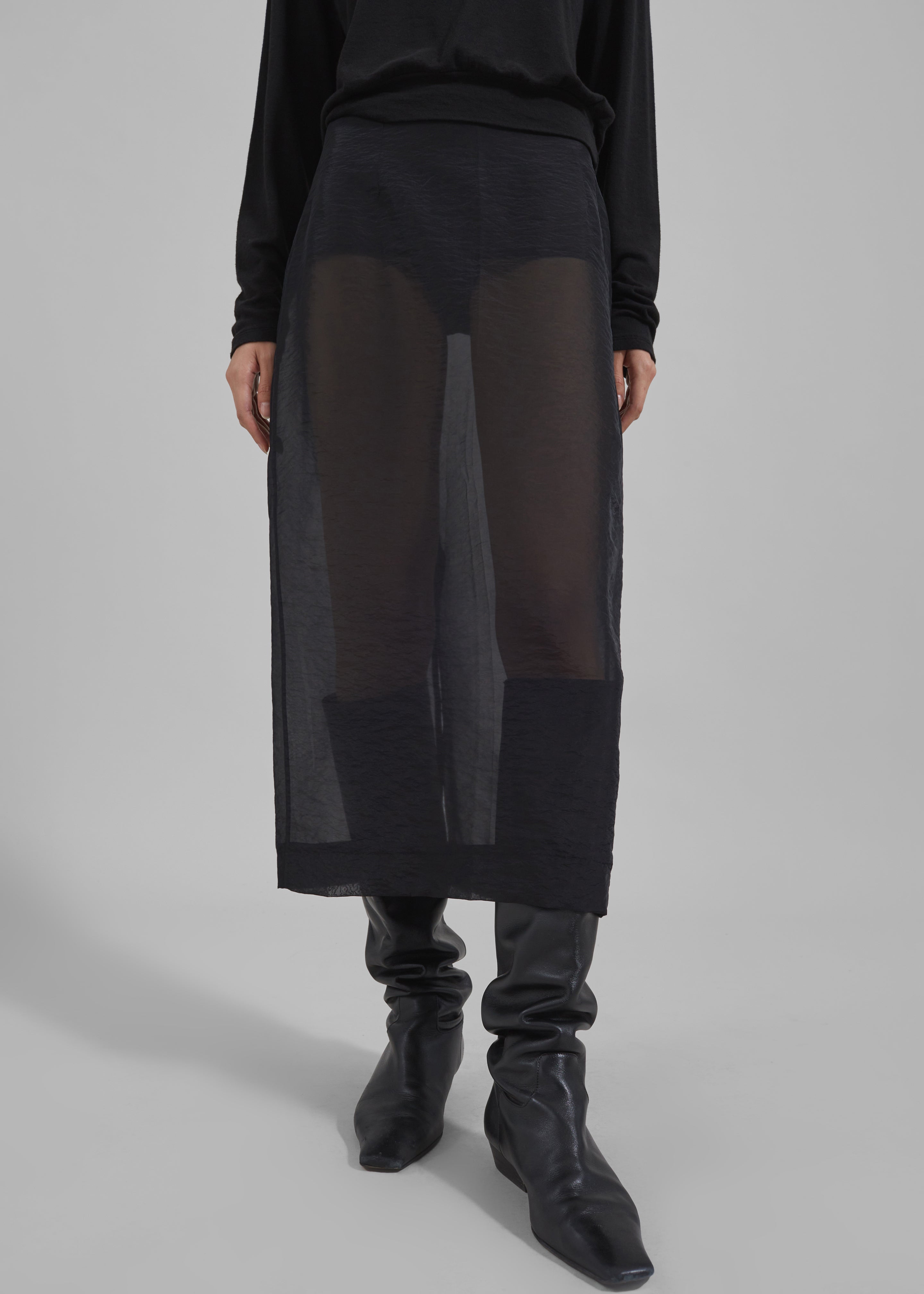 Yara Sheer Midi Skirt - Black - 2