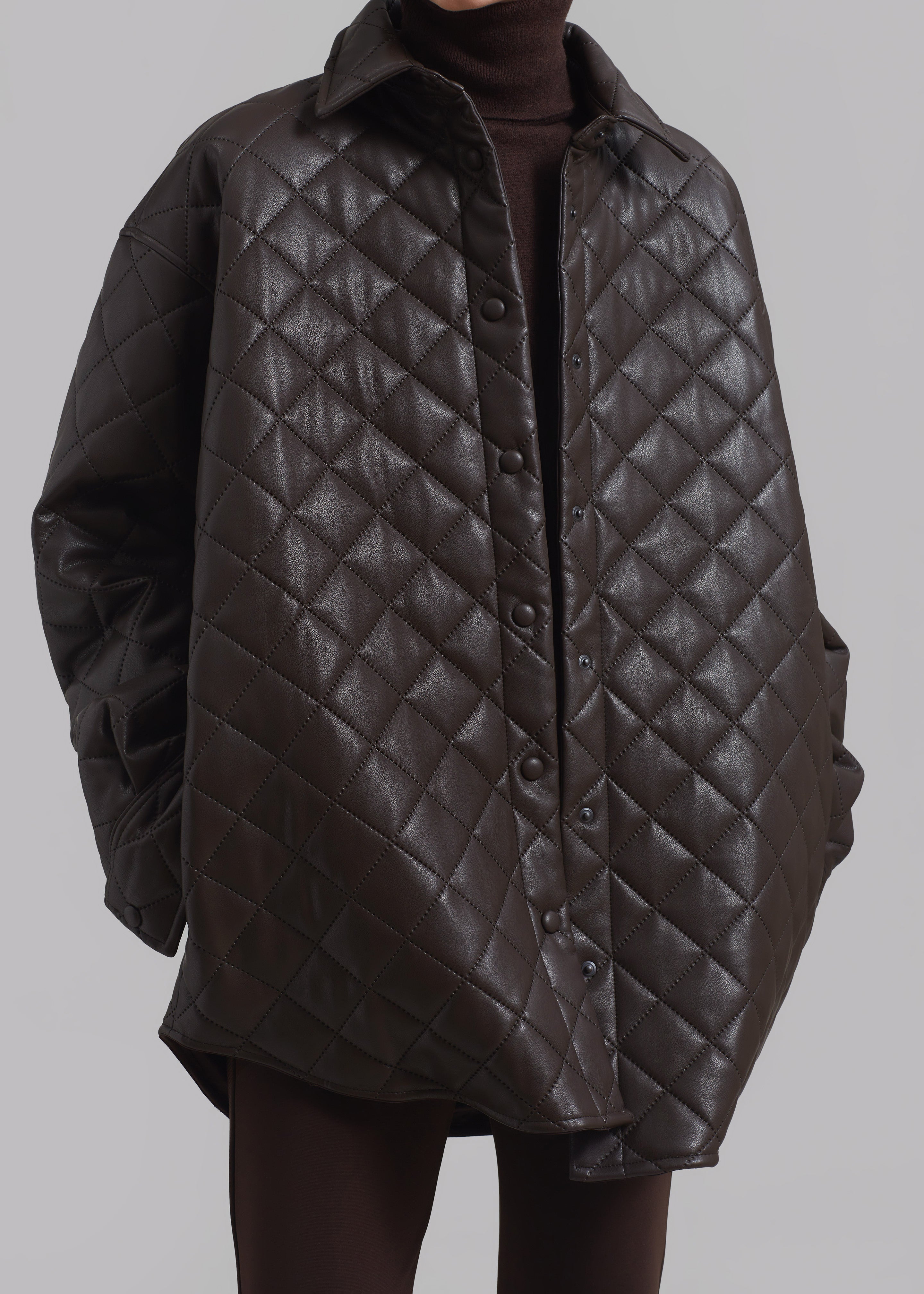 Zak Padded Quilted Shirt Jacket - Brown - 6