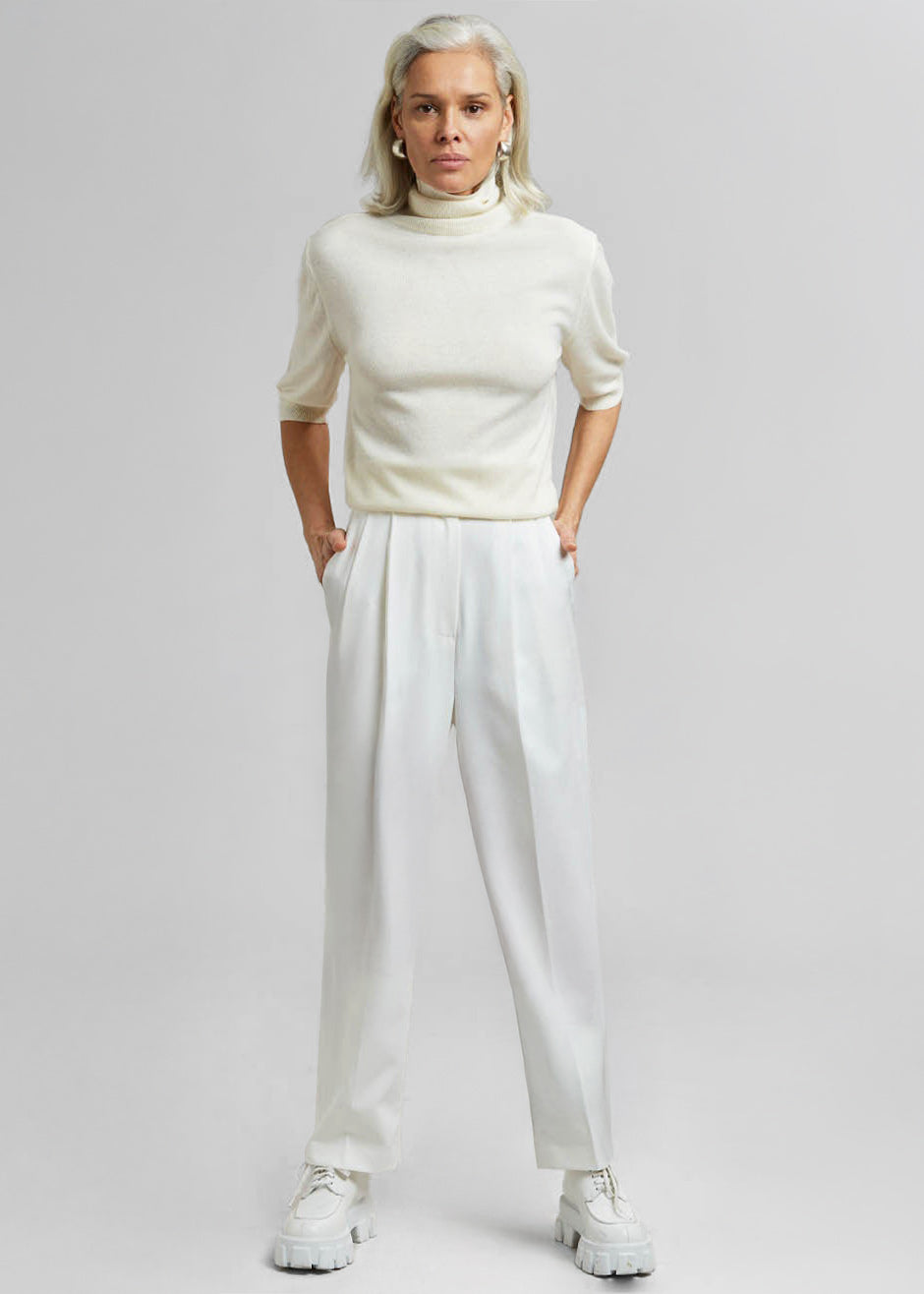 white dress pants women Women's White Stretch Suit Separates Pants