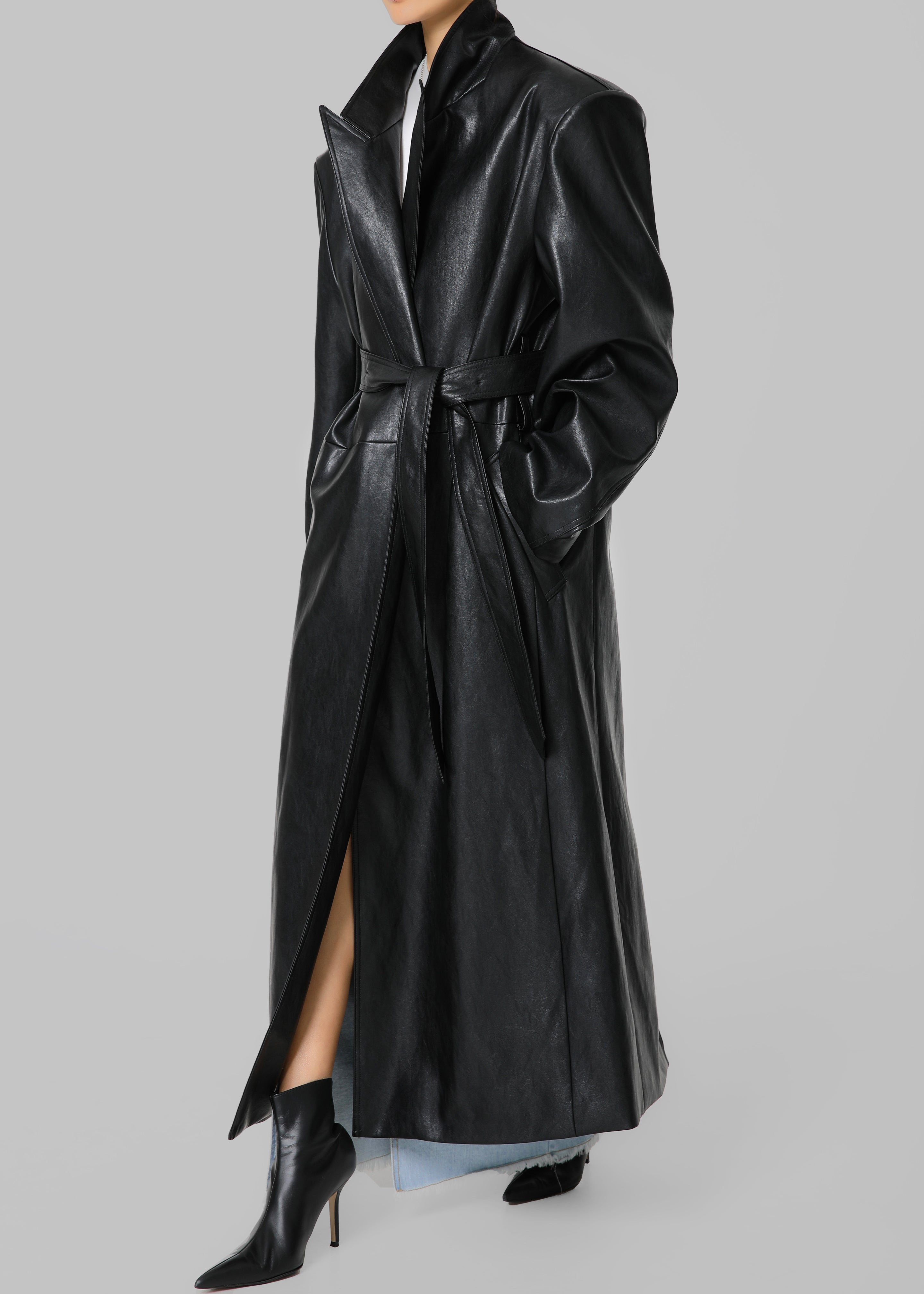 Connie Faux Leather Belted Trench Coat - Black – The Frankie Shop