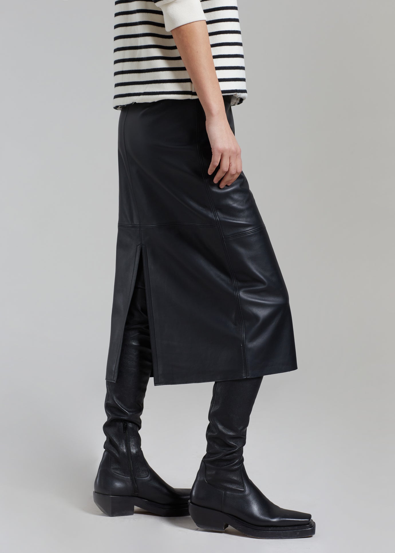 Heather Leather Pencil Skirt - Black - 1