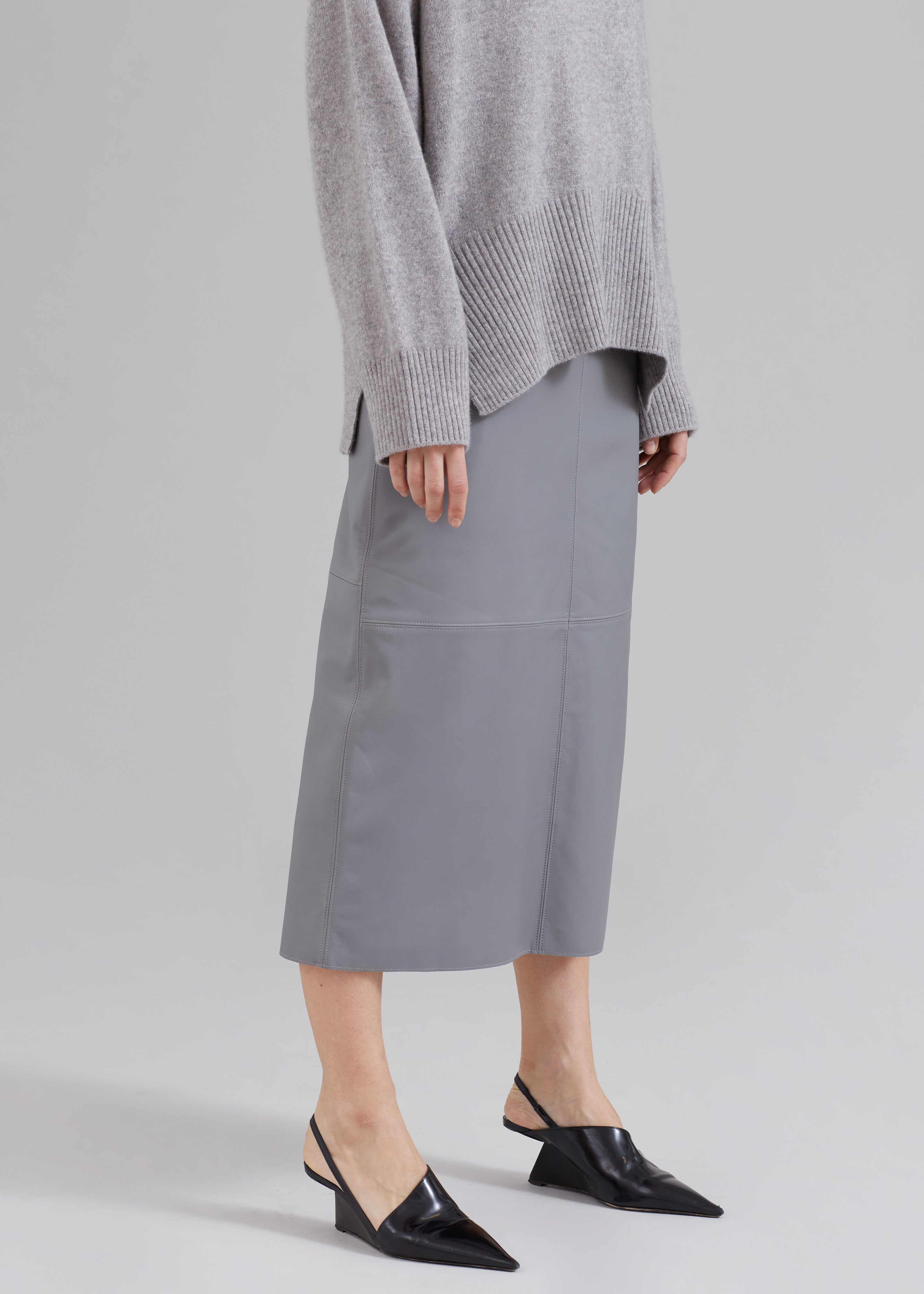 Heather Leather Pencil Skirt - Grey - 4