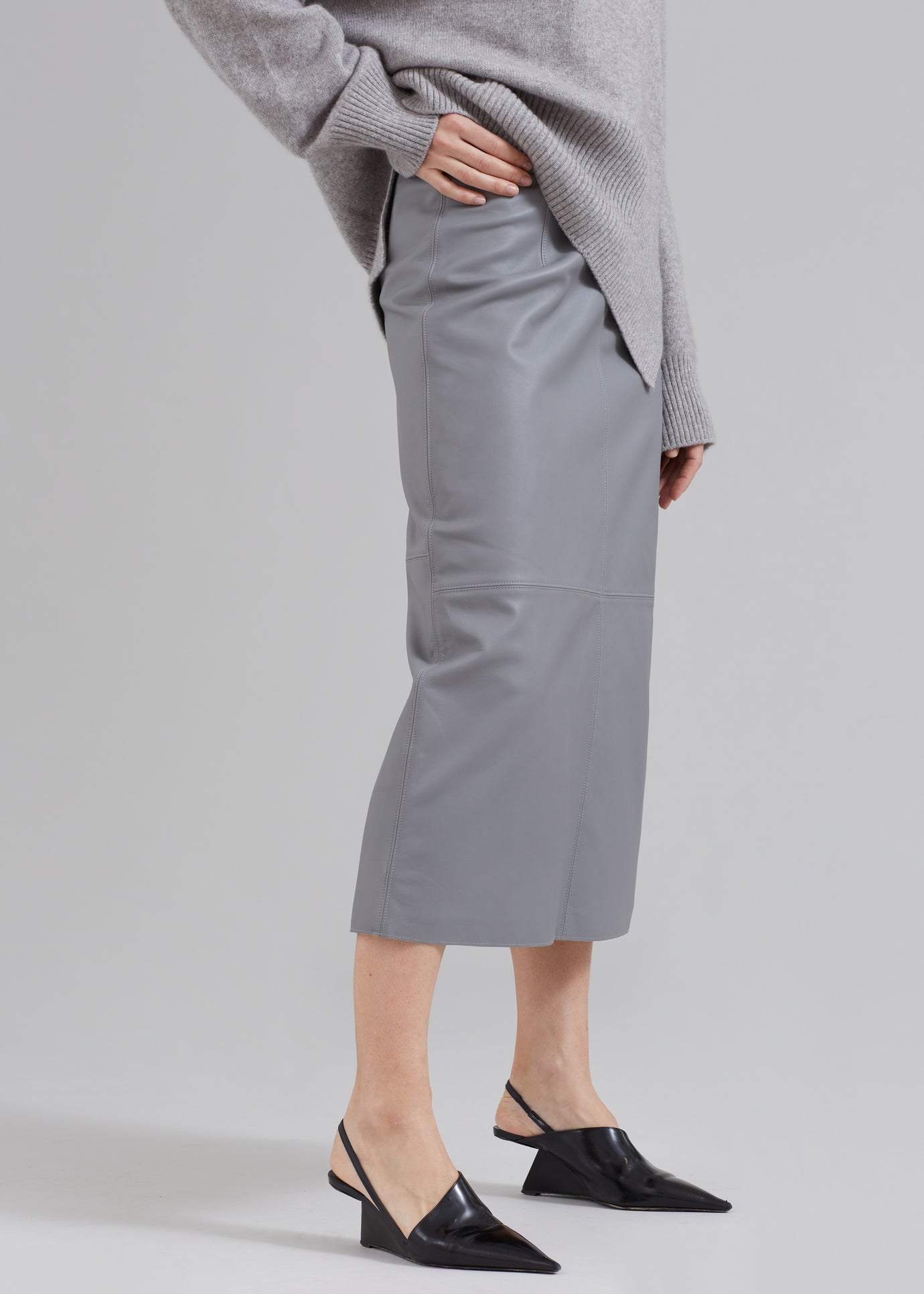 Heather Leather Pencil Skirt - Grey