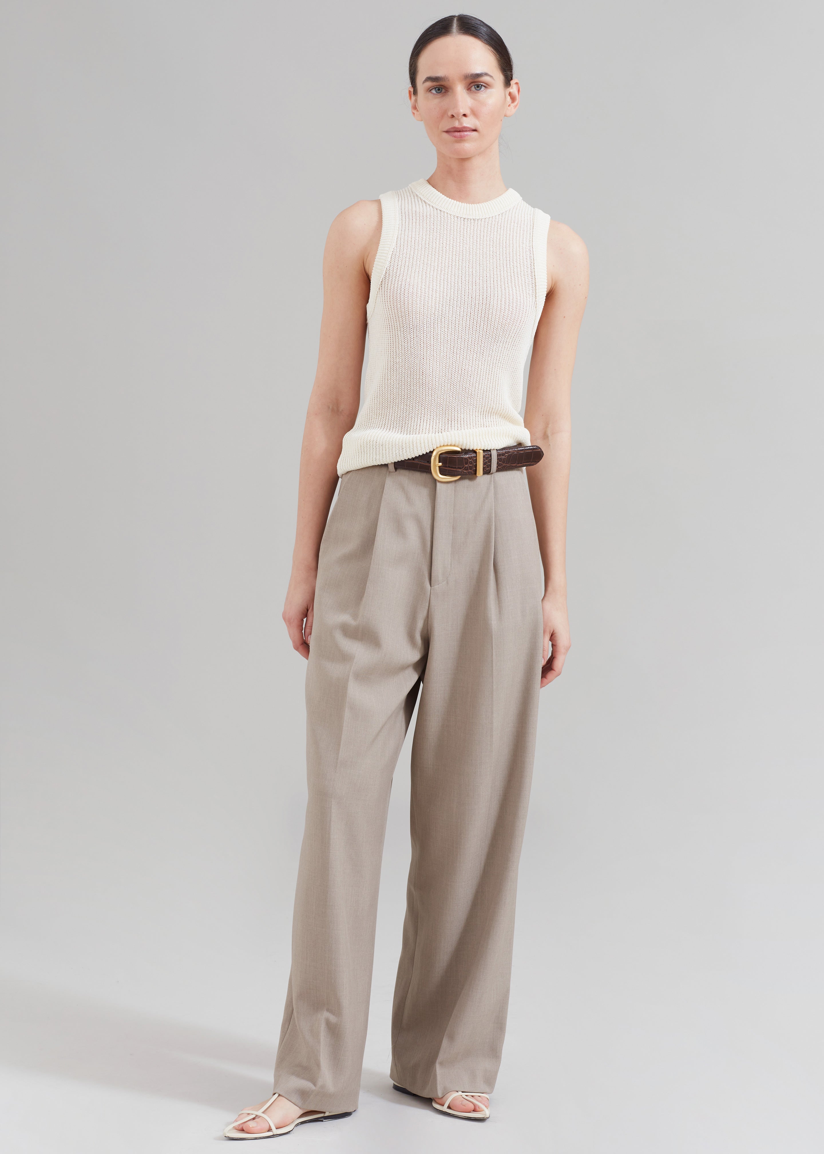 Nessi Pintuck Trousers - Taupe - 4