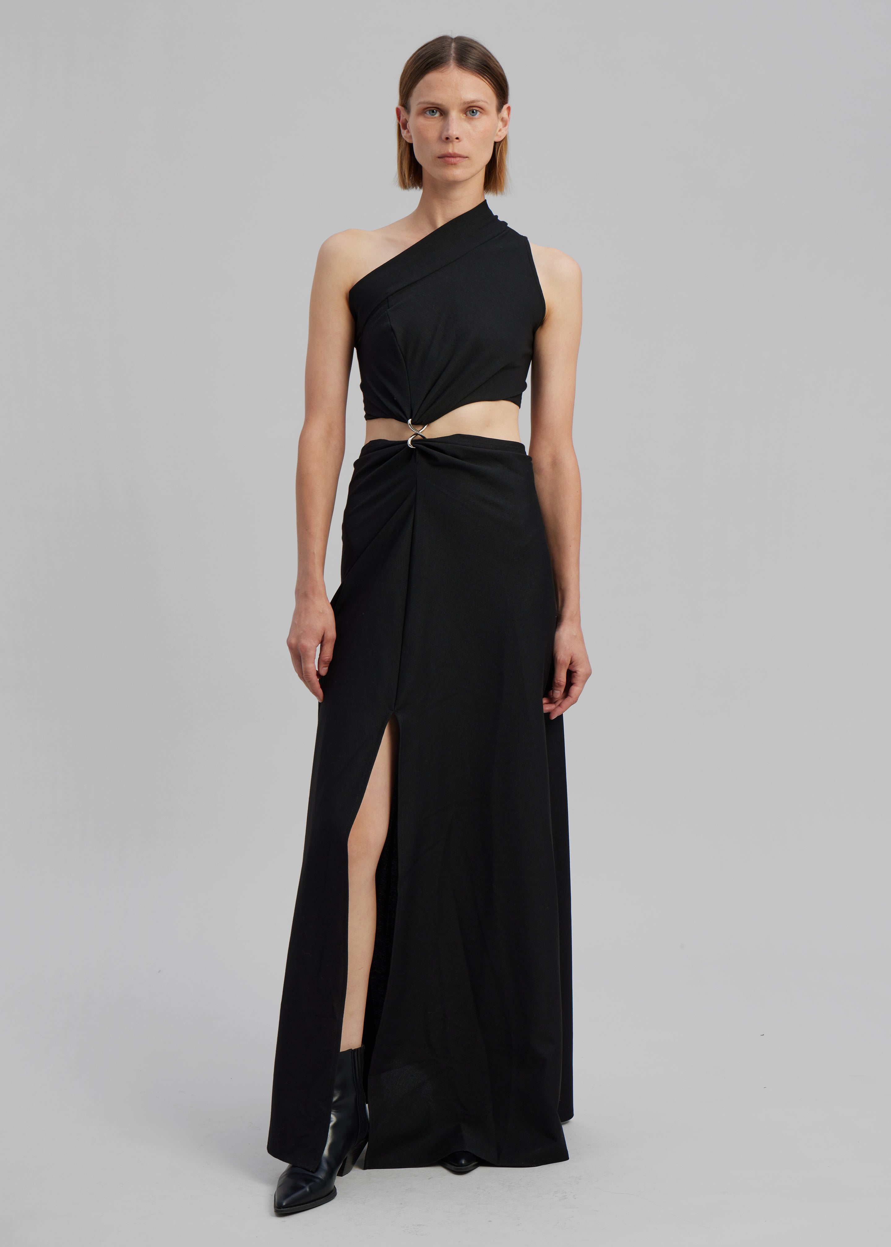 Sid Neigum Knit One-Shoulder Strap Dress W Hardware Detail - Black