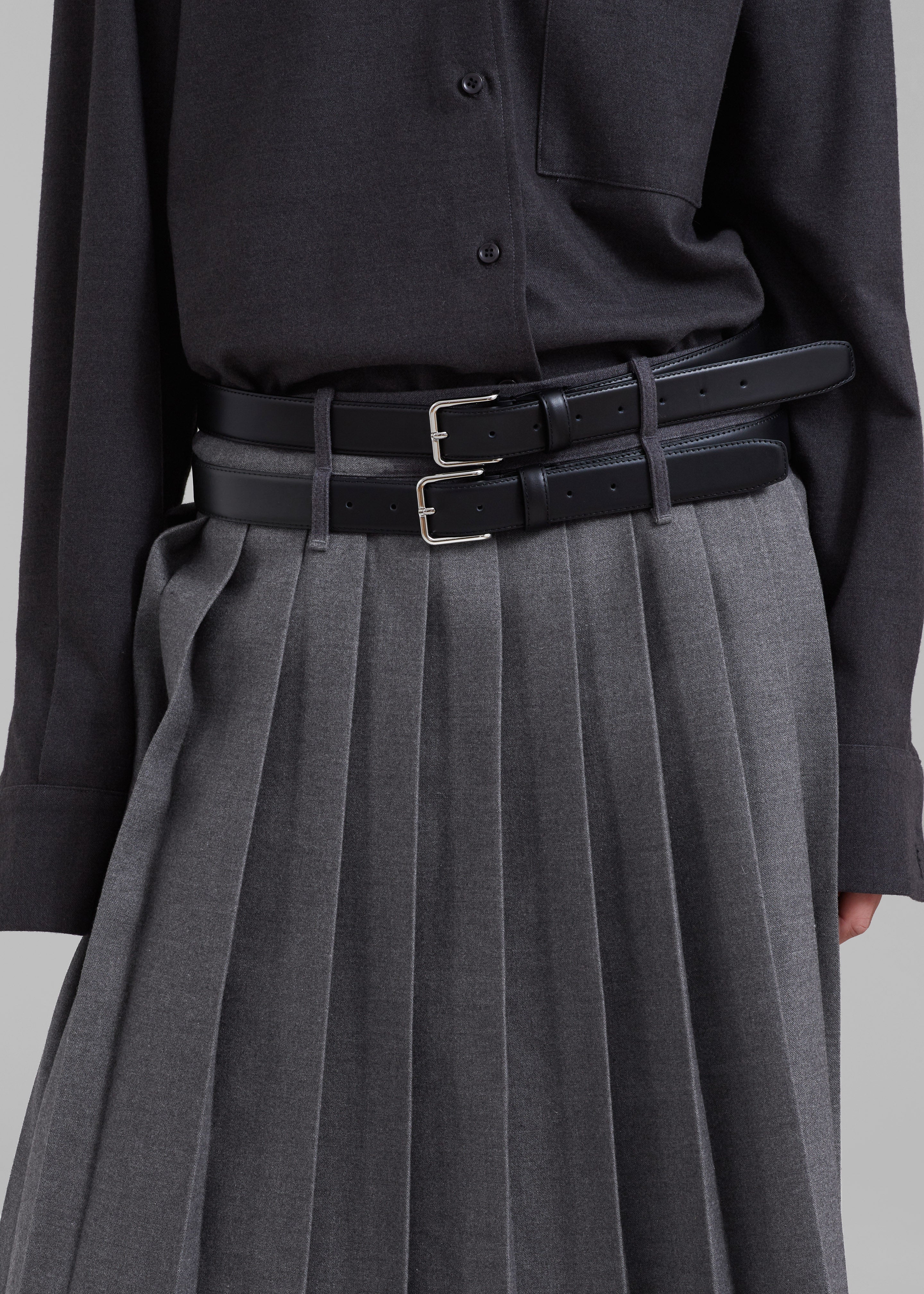 Wednesday Belted Pleated Skirt - Dark Grey Melange - 3