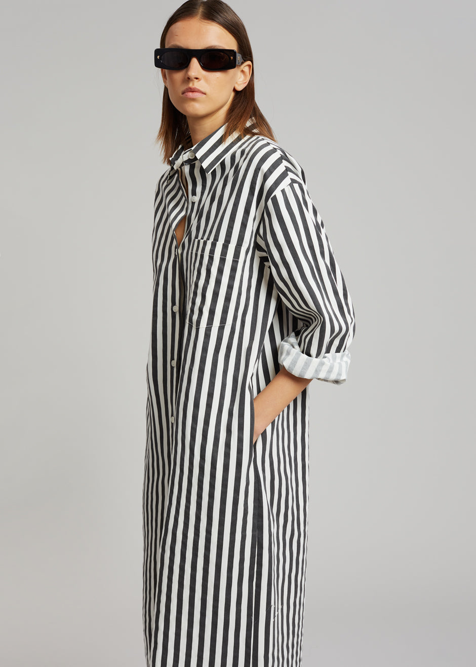 Cala Shirt Dress - Black Stripe - 3