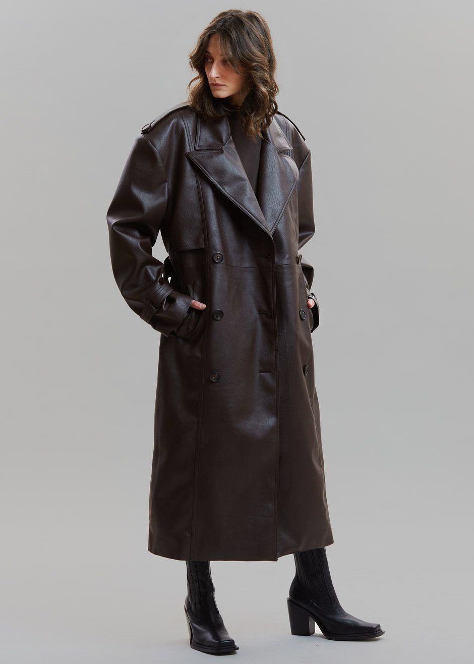 Diana Faux Leather Trench Coat - Java