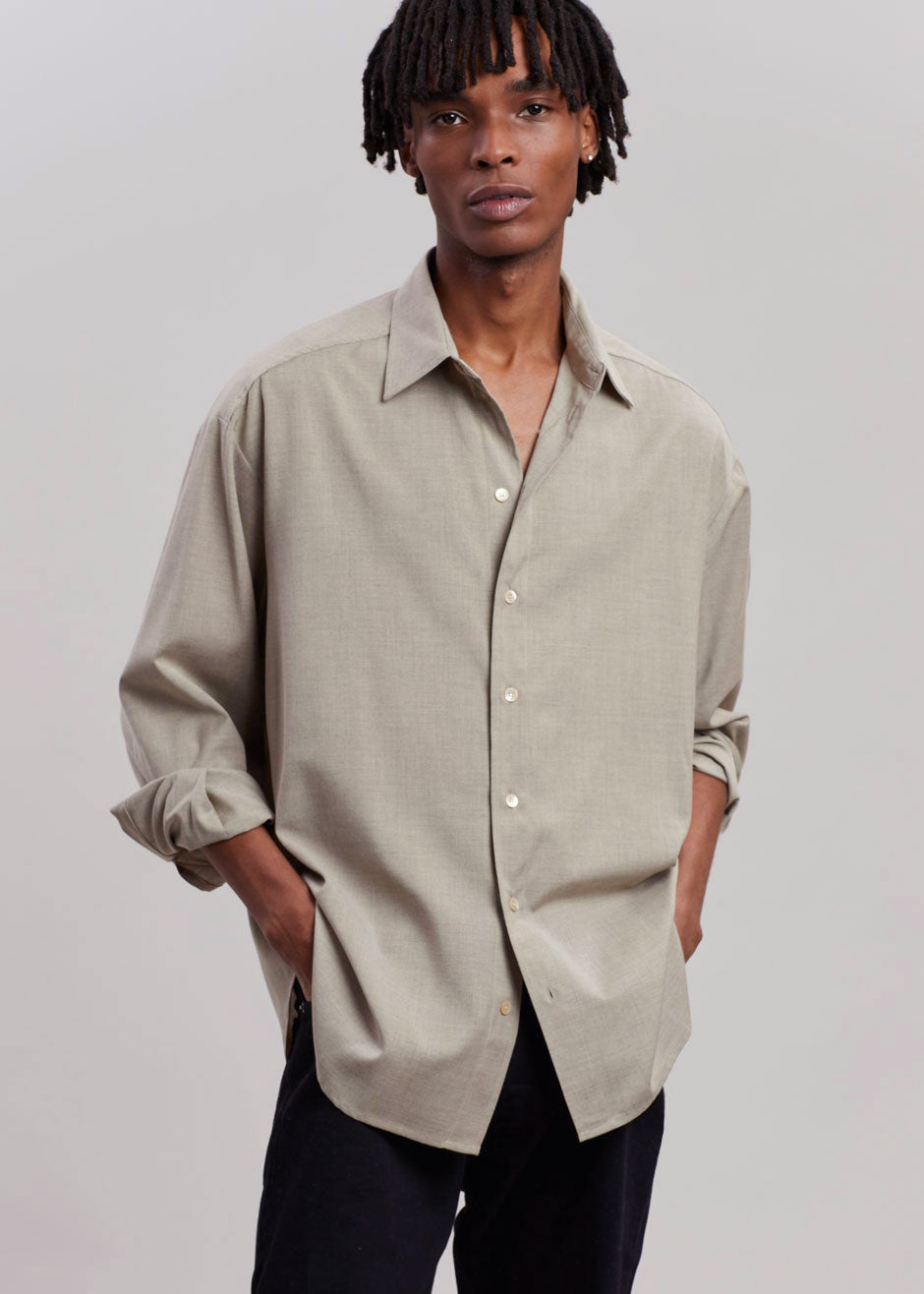 Gelso Shirt - Light Taupe Melange - 7 - Gelso Shirt - Taupe Melange Shirt The Frankie Shop [gender-male]